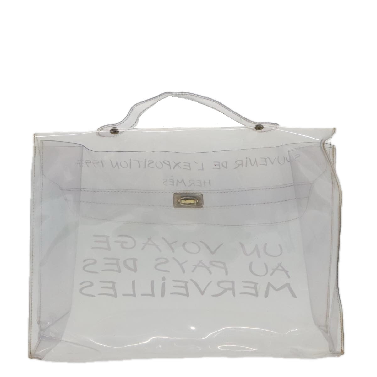 HERMES Vinyl Kelly Hand Bag Vinyl Clear Gold Auth 95353 - 0