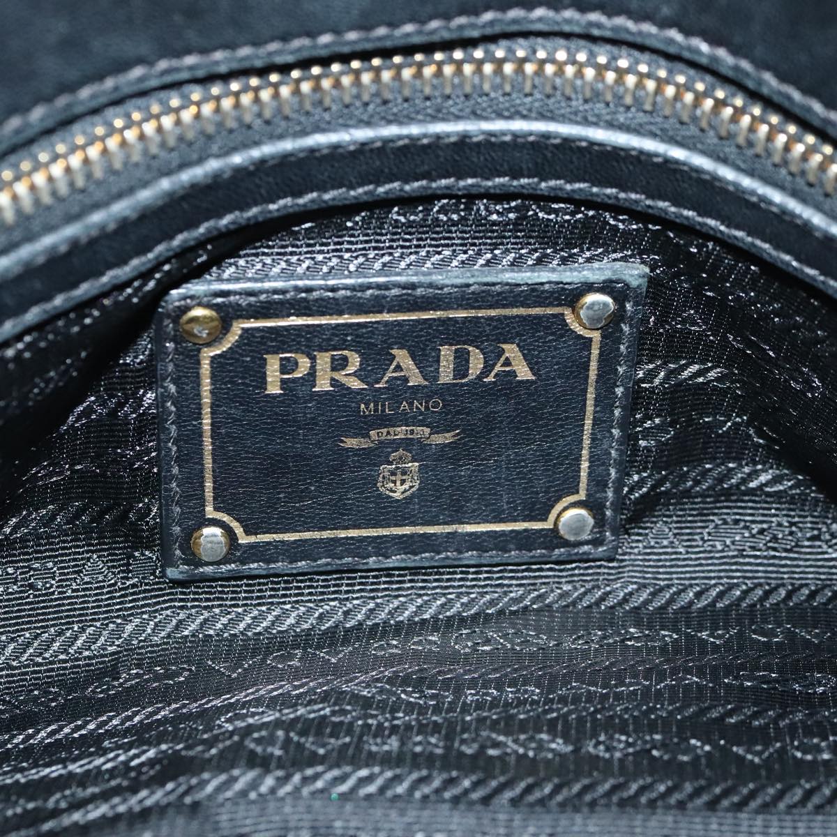 PRADA Hand Bag Leather 2way Black Gold Auth 95354