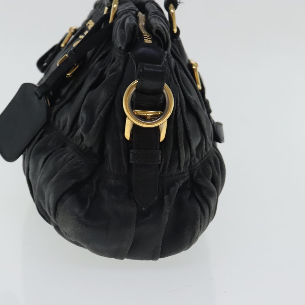 PRADA Hand Bag Leather 2way Black Gold Auth 95354