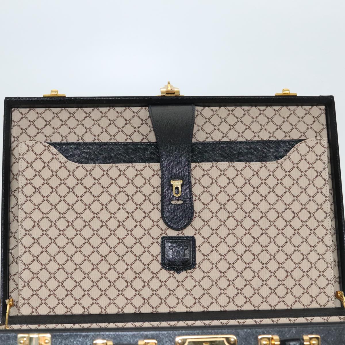 CELINE Attache case Trunk Leather Black Gold Auth 95356