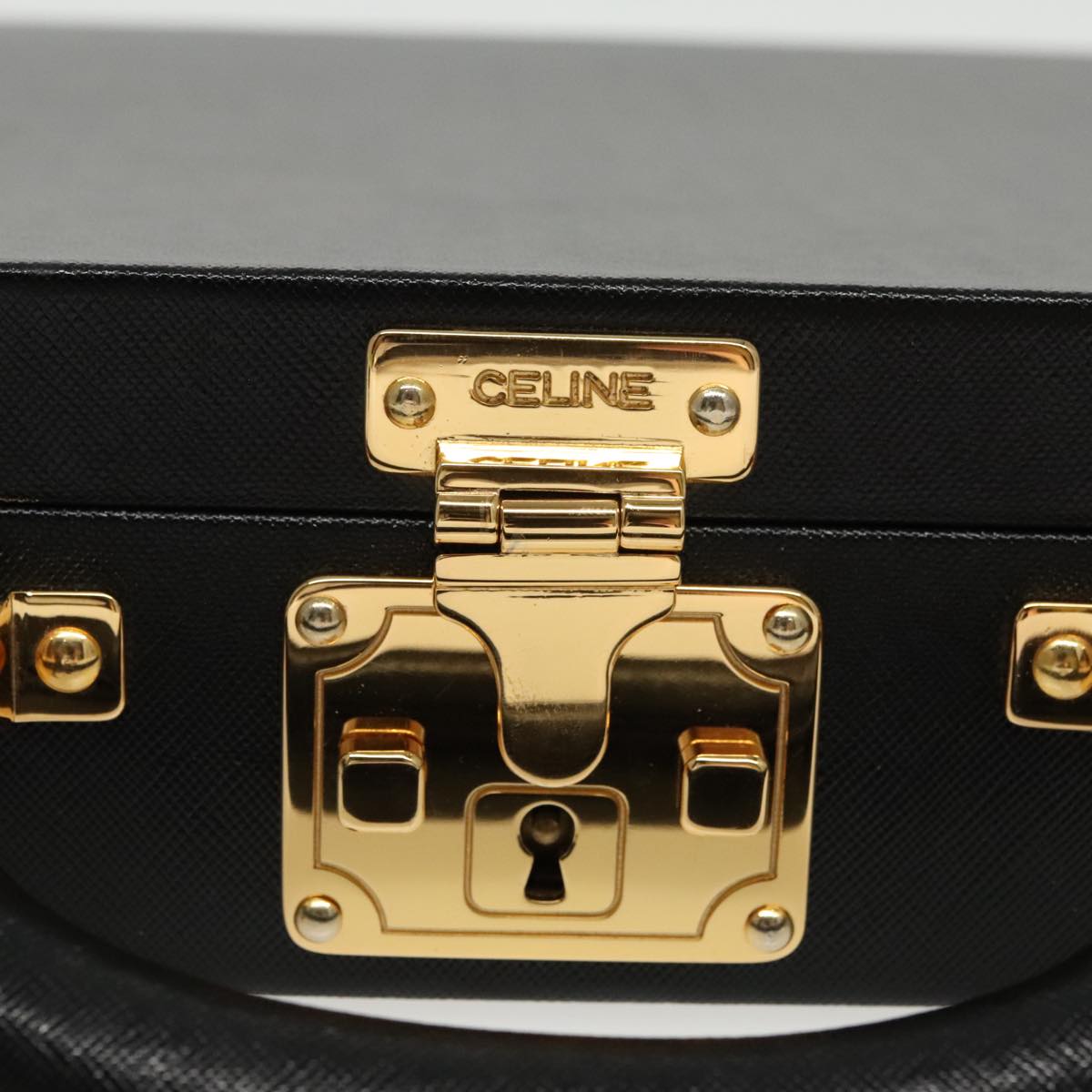 CELINE Attache case Trunk Leather Black Gold Auth 95356