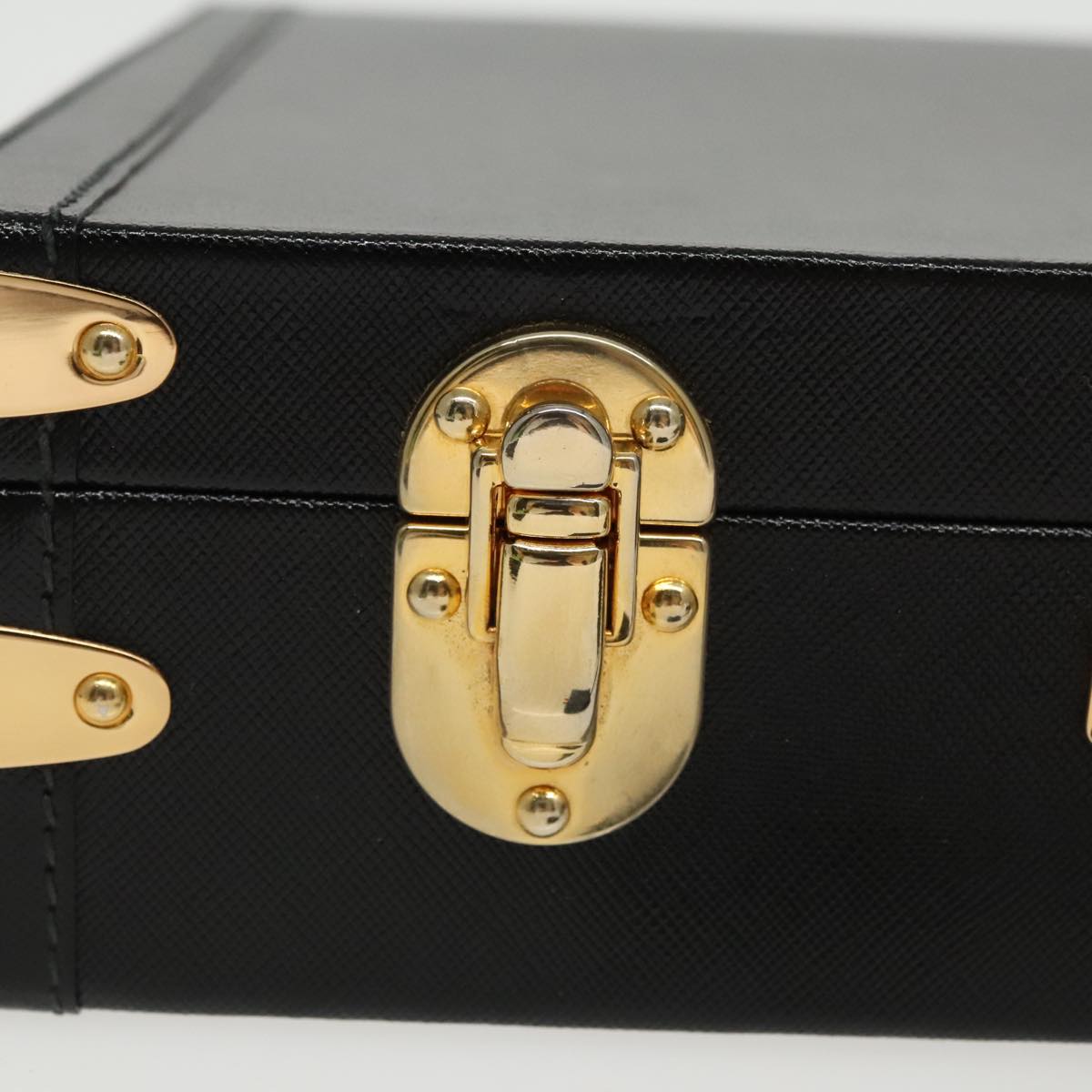 CELINE Attache case Trunk Leather Black Gold Auth 95356