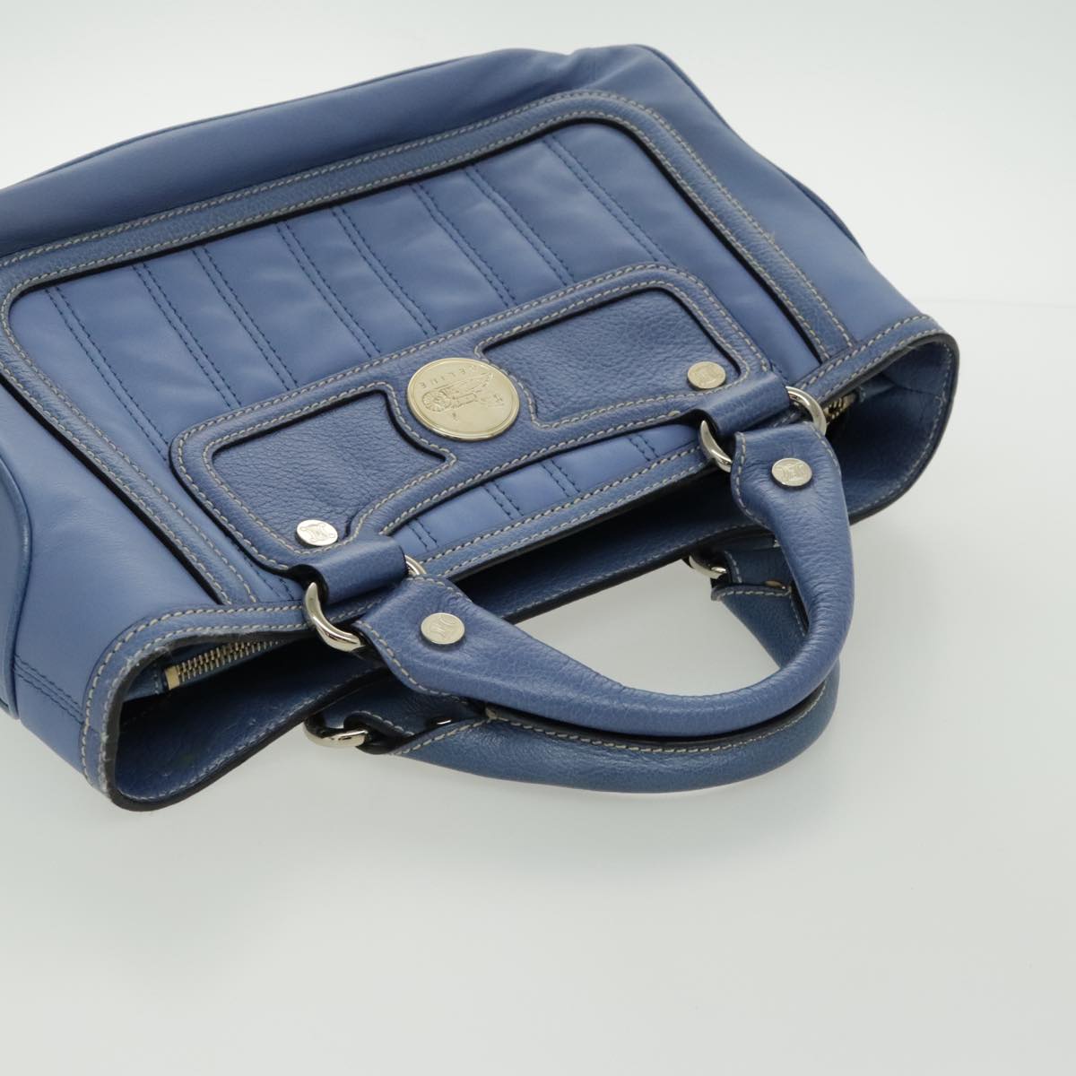 CELINE Wallet Hand Bag Leather set Blue Gold Auth 95357