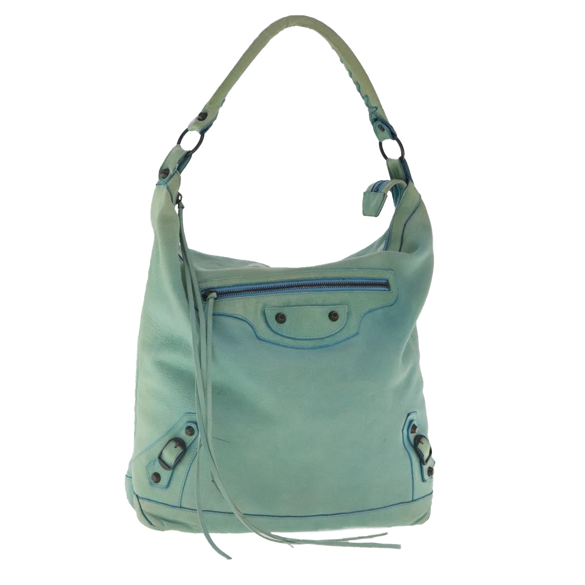 BALENCIAGA The Day Shoulder Bag Leather Light Green 140442 Auth 95358