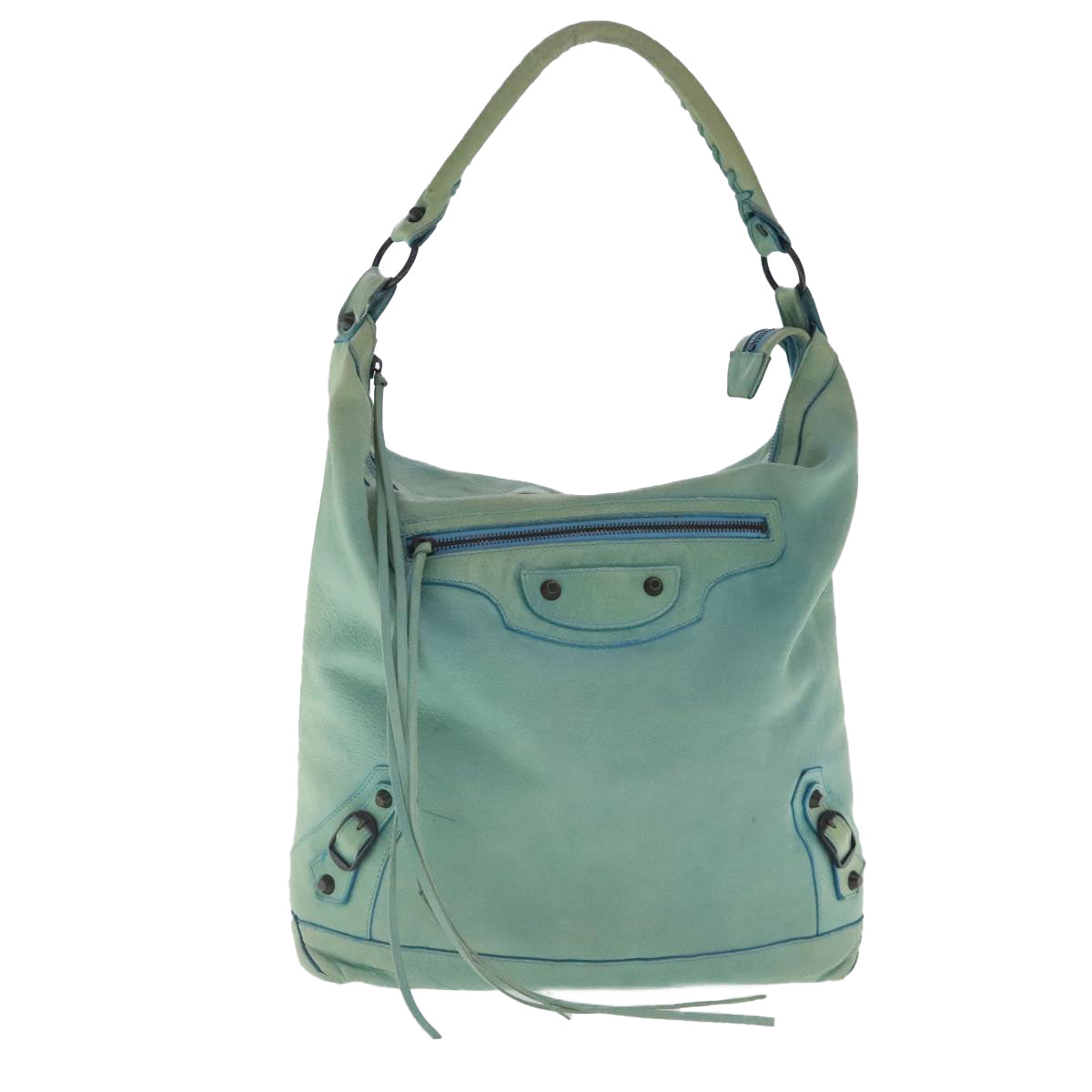 BALENCIAGA The Day Shoulder Bag Leather Light Green 140442 Auth 95358