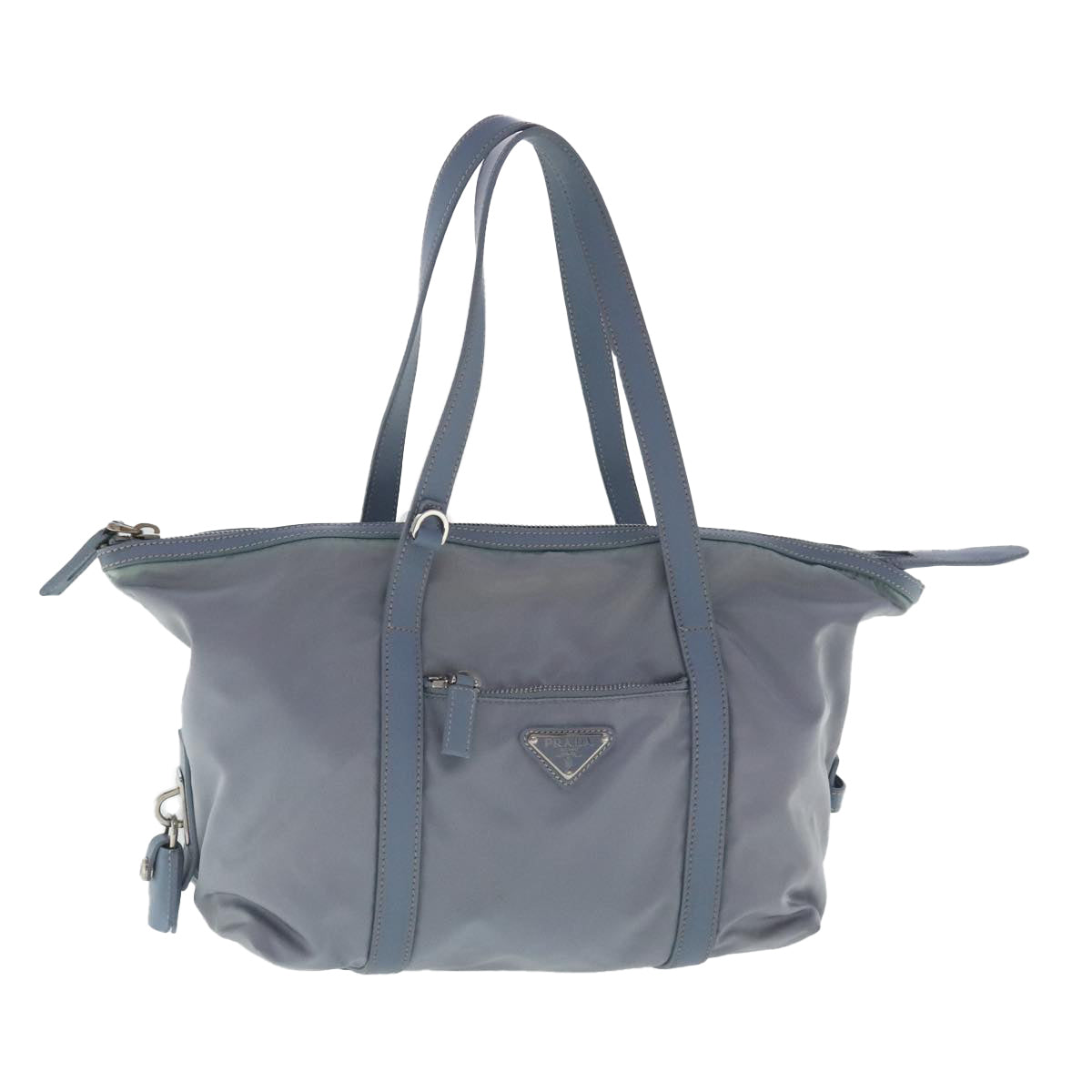 PRADA Tote Bag Nylon Light Blue Silver Auth 95359