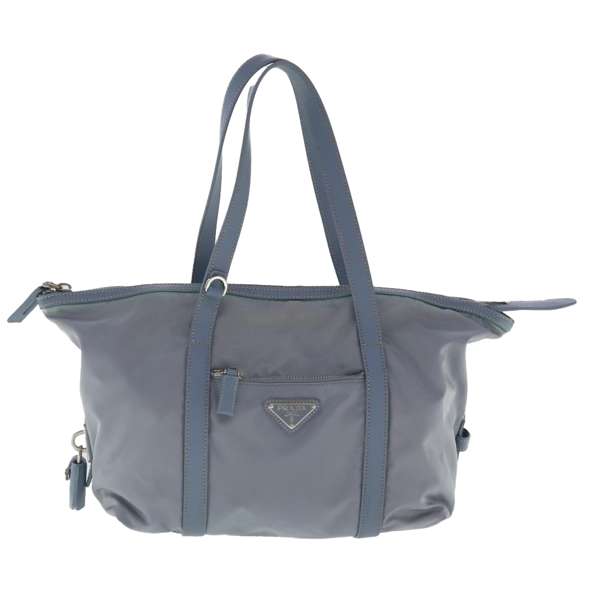 PRADA Tote Bag Nylon Light Blue Silver Auth 95359