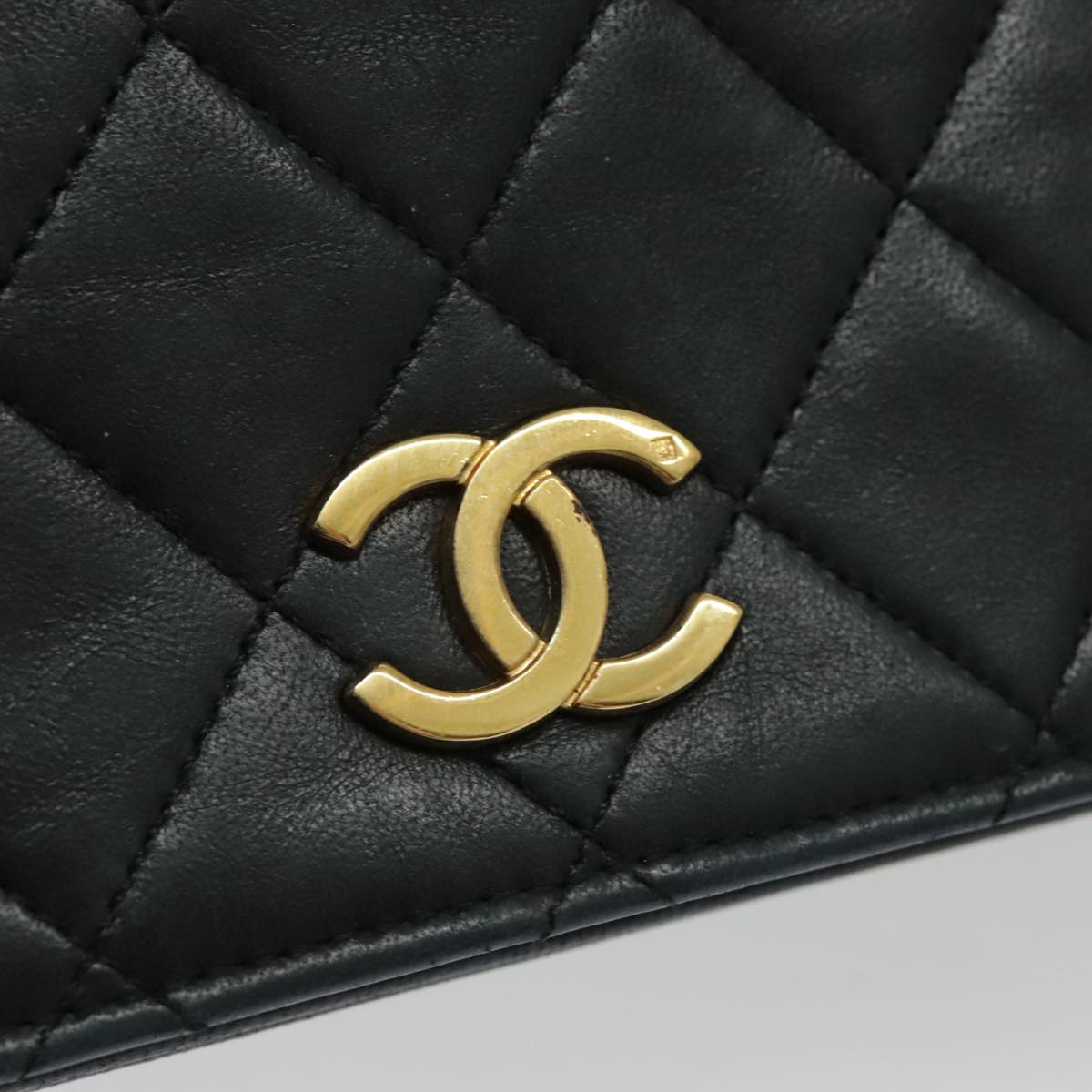 CHANEL Matelasse Chain Shoulder Bag Lamb Skin Black Gold CC Auth 95363