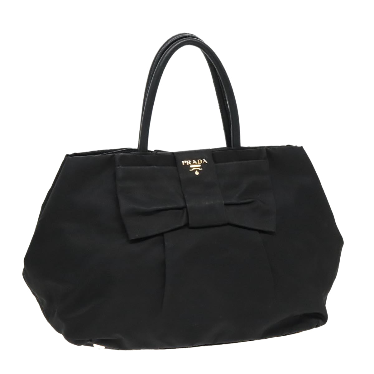 PRADA Hand Bag Nylon Black Gold Auth 95366