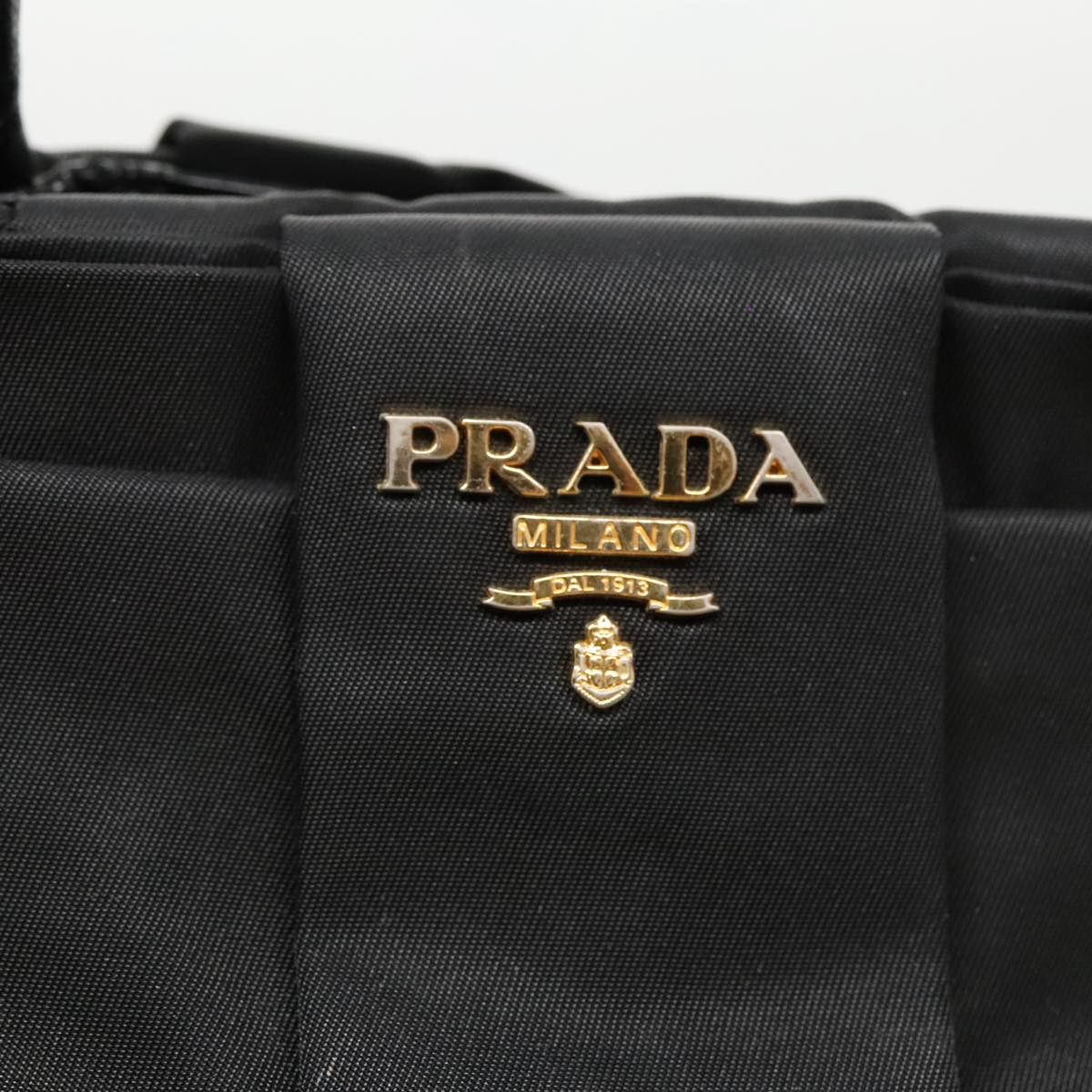 PRADA Hand Bag Nylon Black Gold Auth 95366