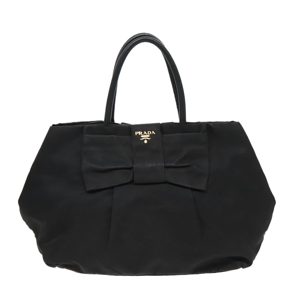 PRADA Hand Bag Nylon Black Gold Auth 95366