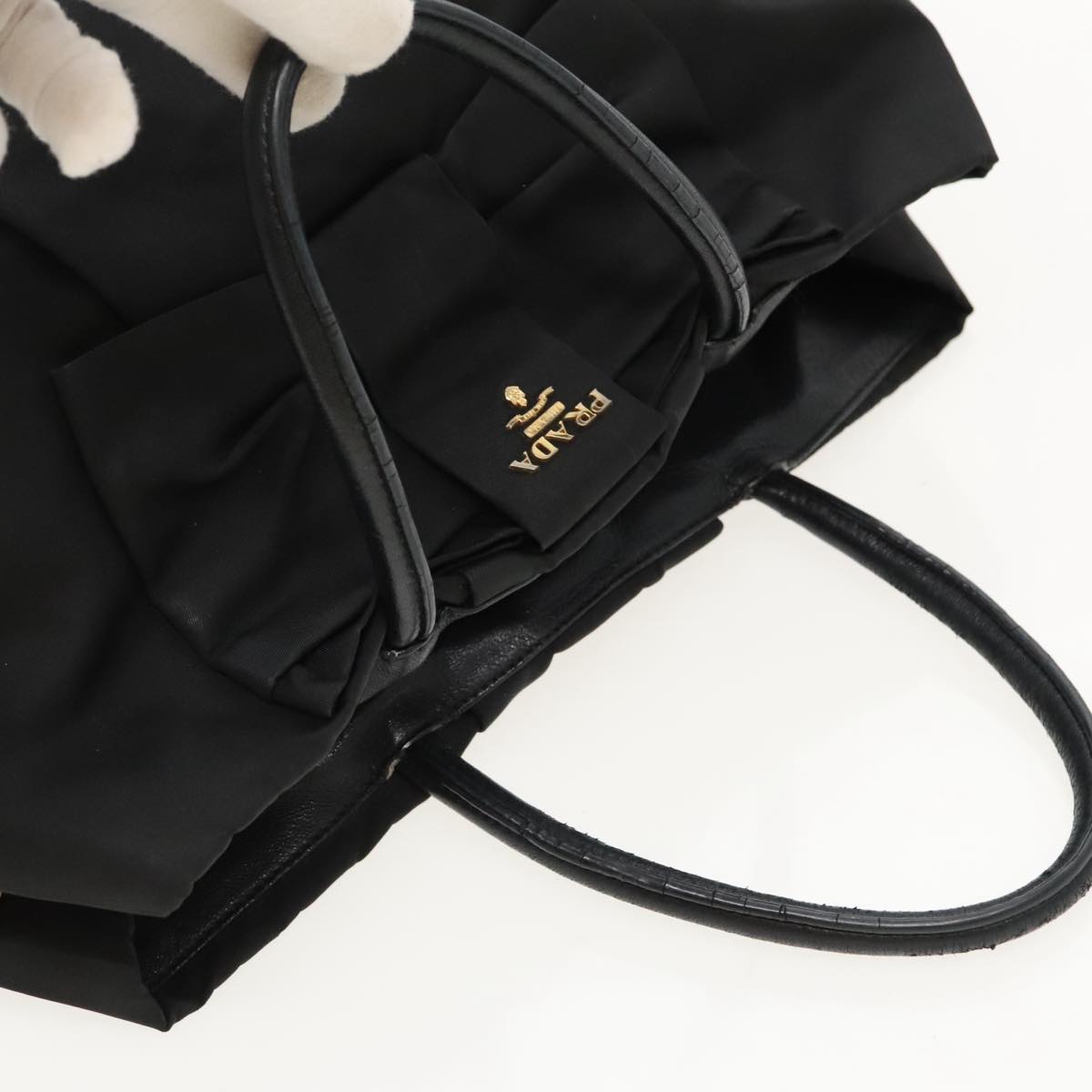 PRADA Hand Bag Nylon Black Gold Auth 95366