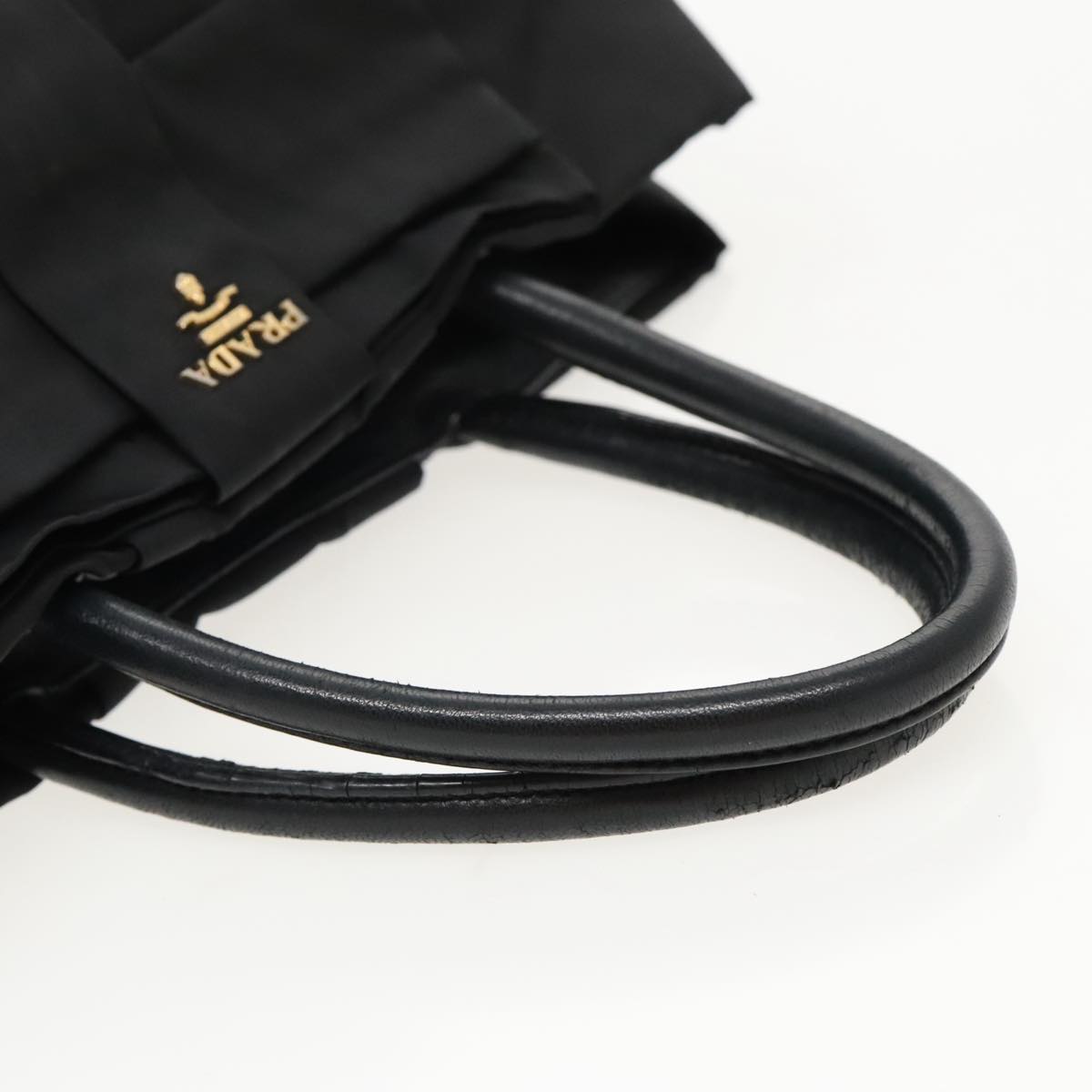 PRADA Hand Bag Nylon Black Gold Auth 95366