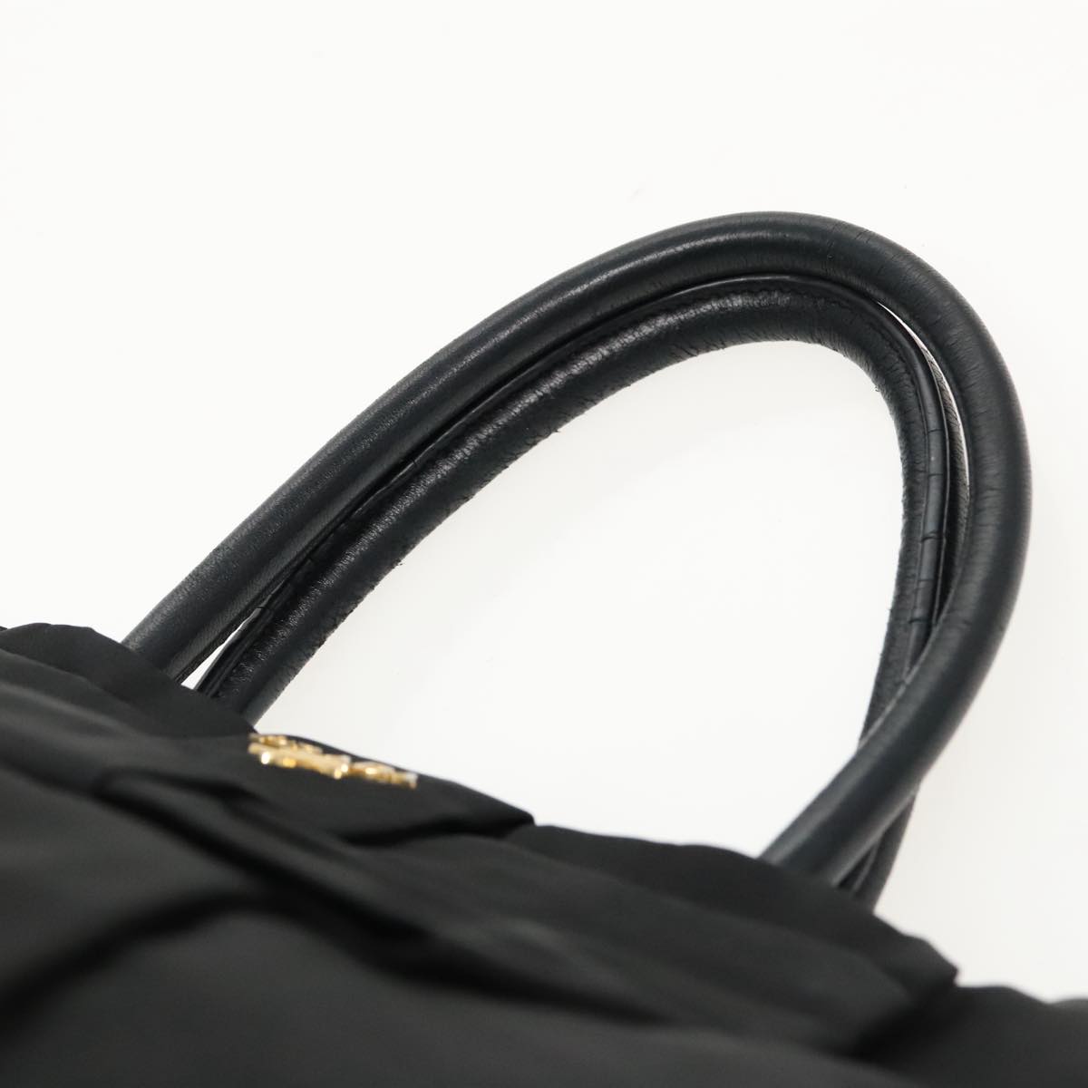 PRADA Hand Bag Nylon Black Gold Auth 95366