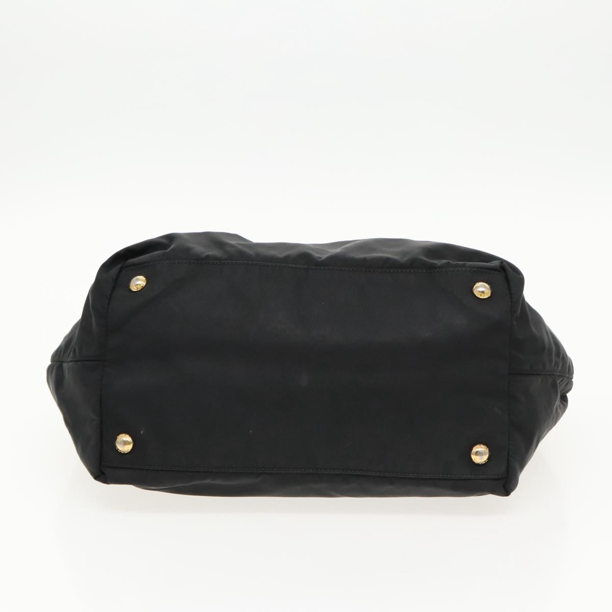 PRADA Hand Bag Nylon Black Gold Auth 95366