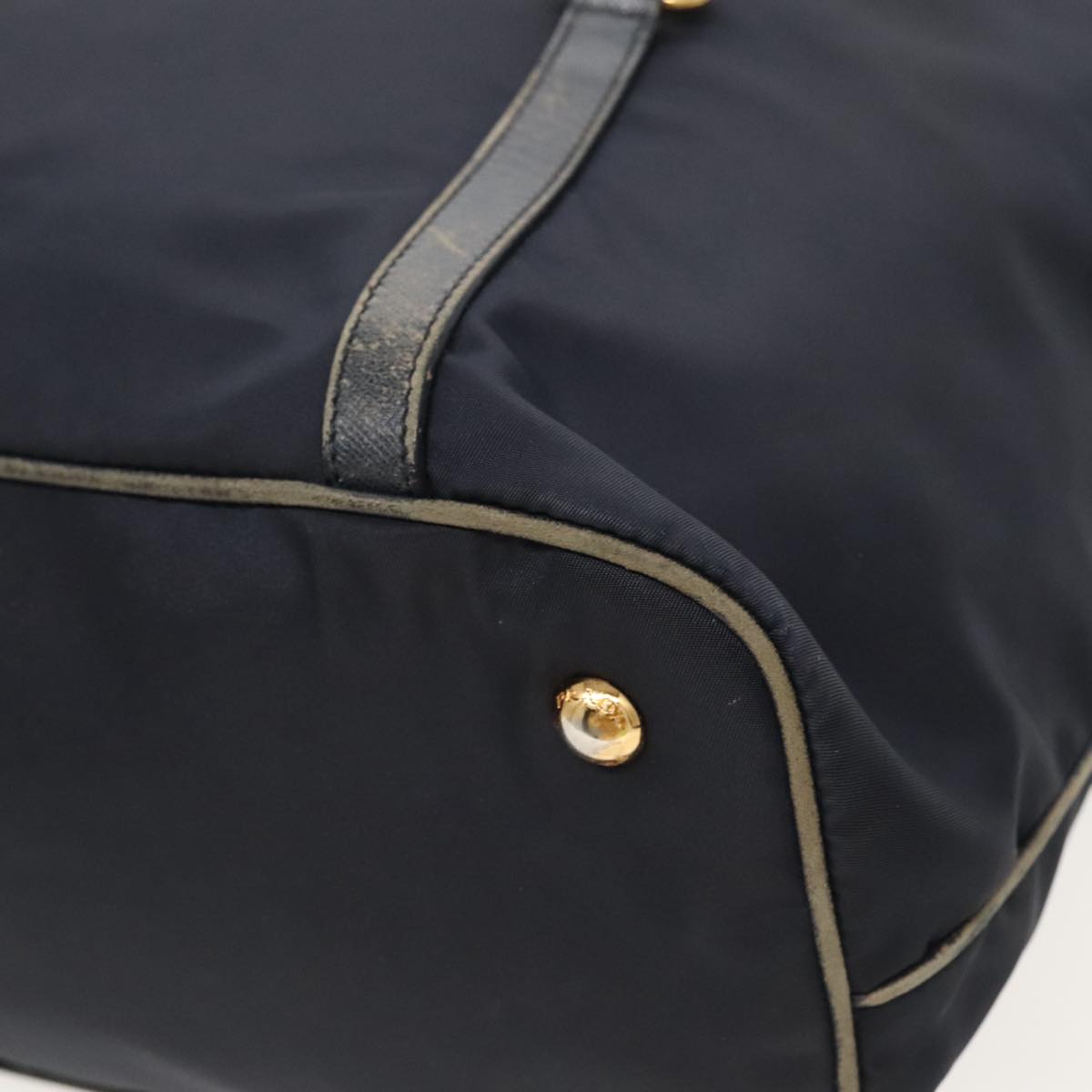 PRADA Tote Bag Nylon Navy Gold Auth 95367