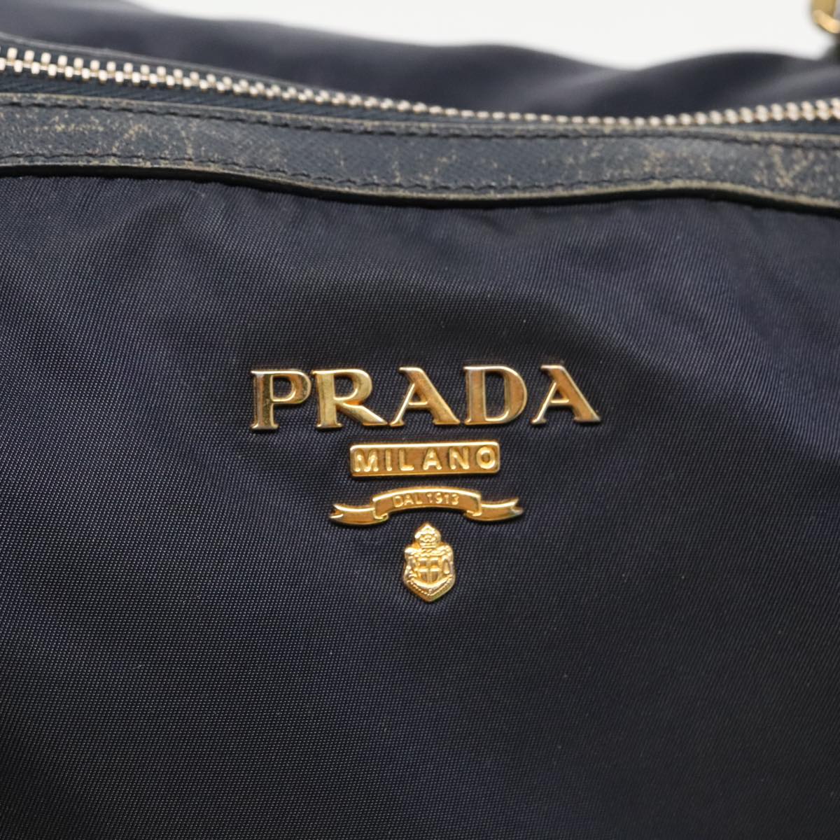 PRADA Tote Bag Nylon Navy Gold Auth 95367