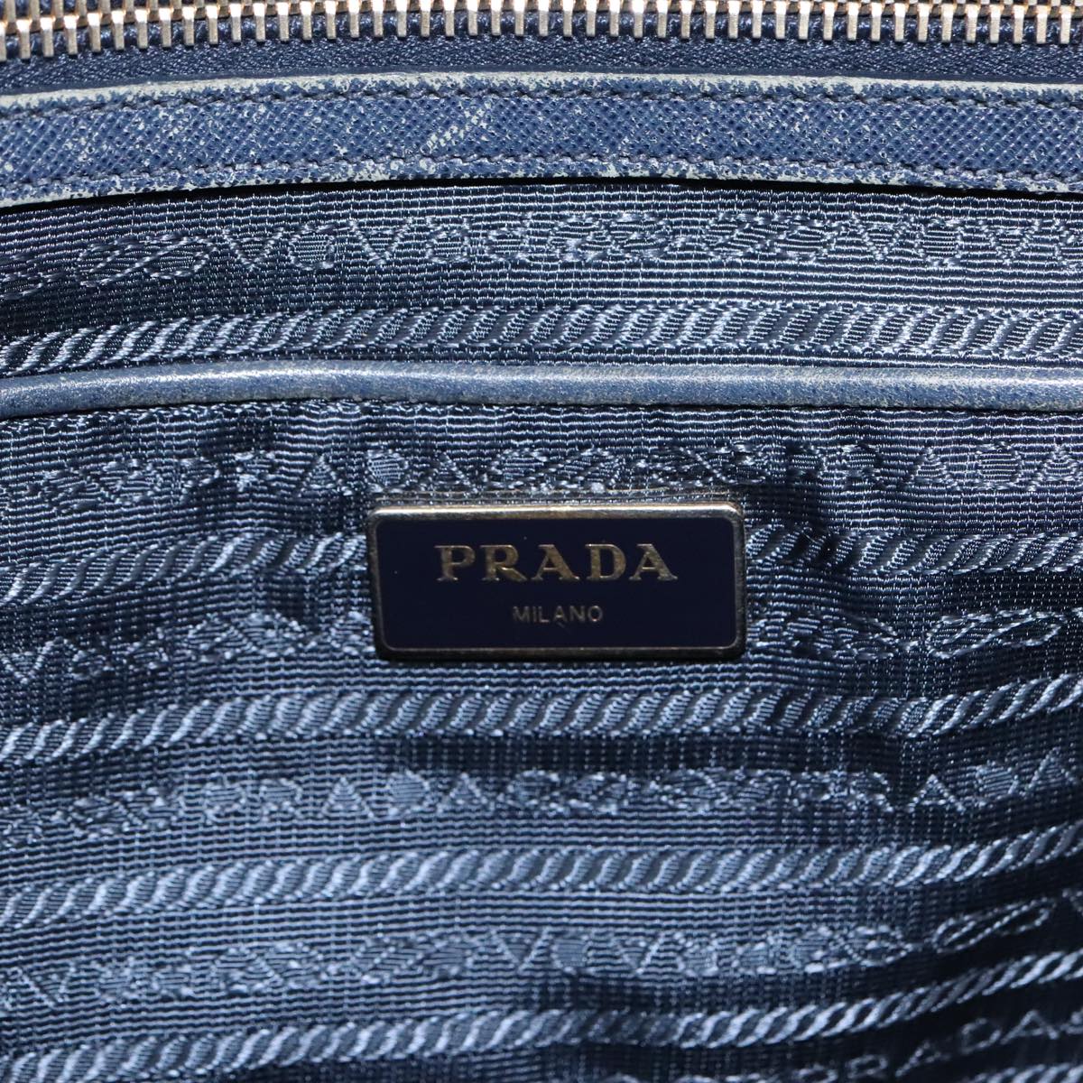 PRADA Tote Bag Nylon Navy Gold Auth 95367