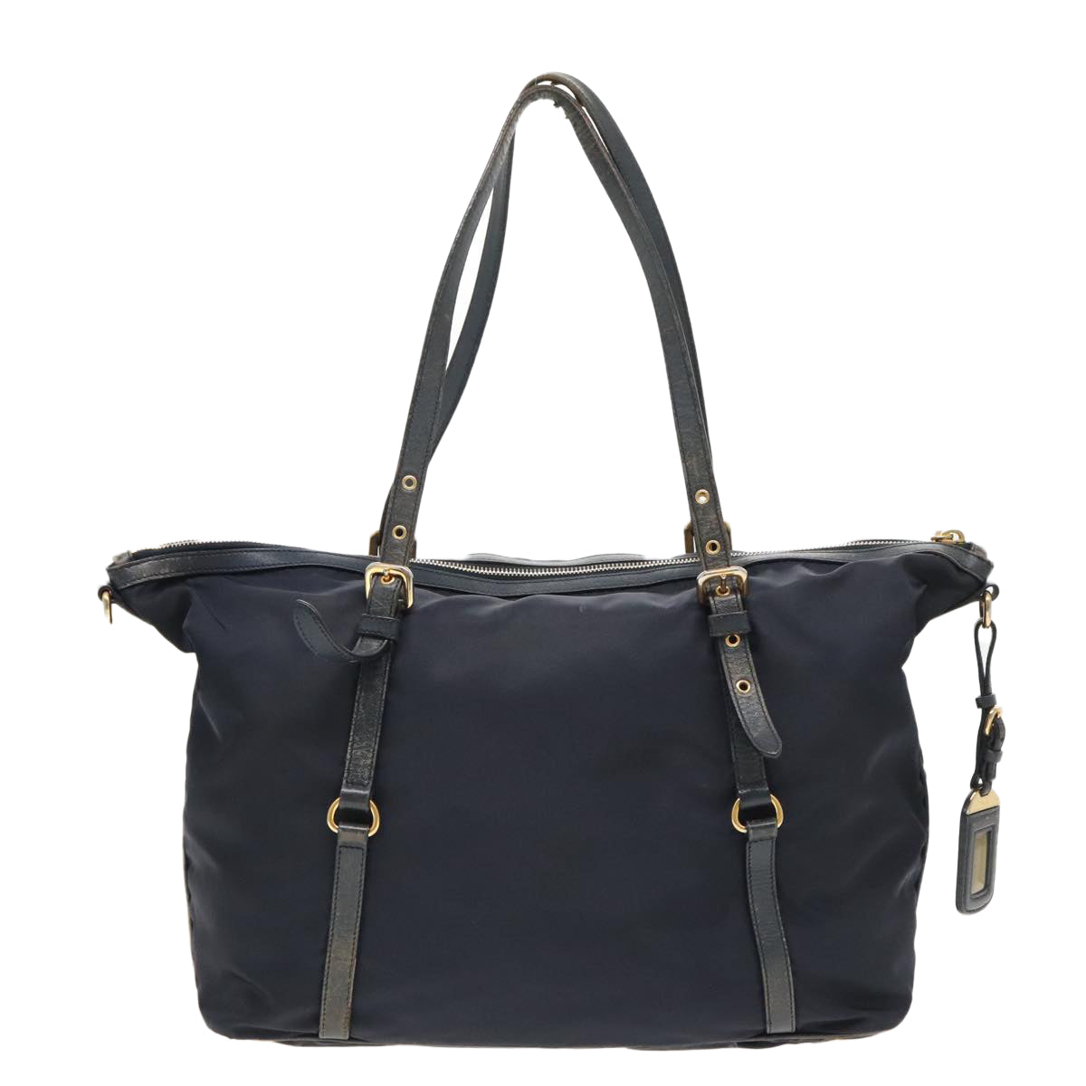 PRADA Tote Bag Nylon Navy Gold Auth 95367 - 0