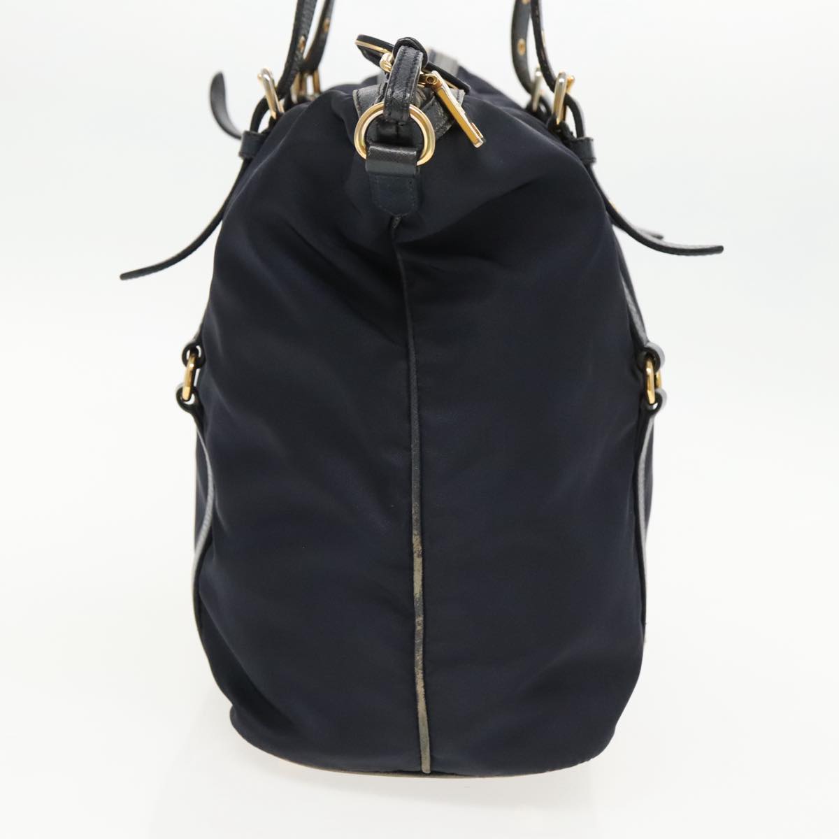 PRADA Tote Bag Nylon Navy Gold Auth 95367