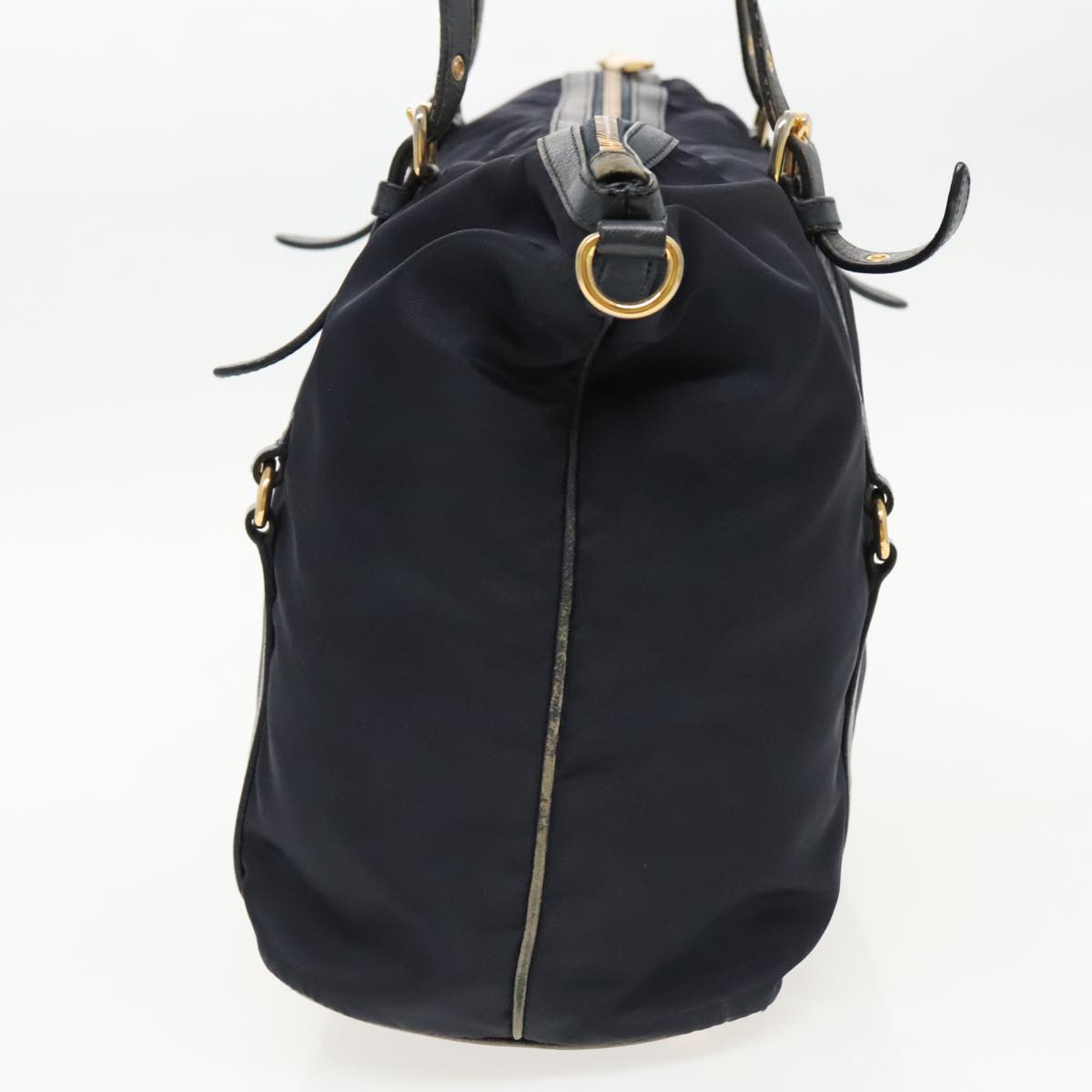 PRADA Tote Bag Nylon Navy Gold Auth 95367