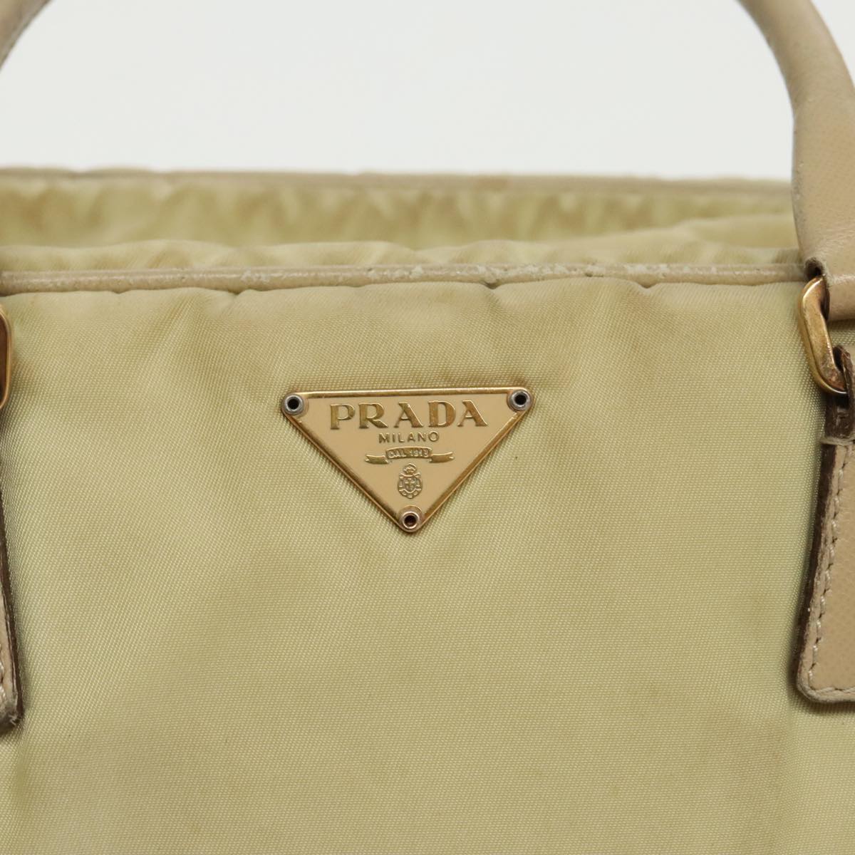 PRADA Hand Bag Nylon Beige Gold Auth 95369