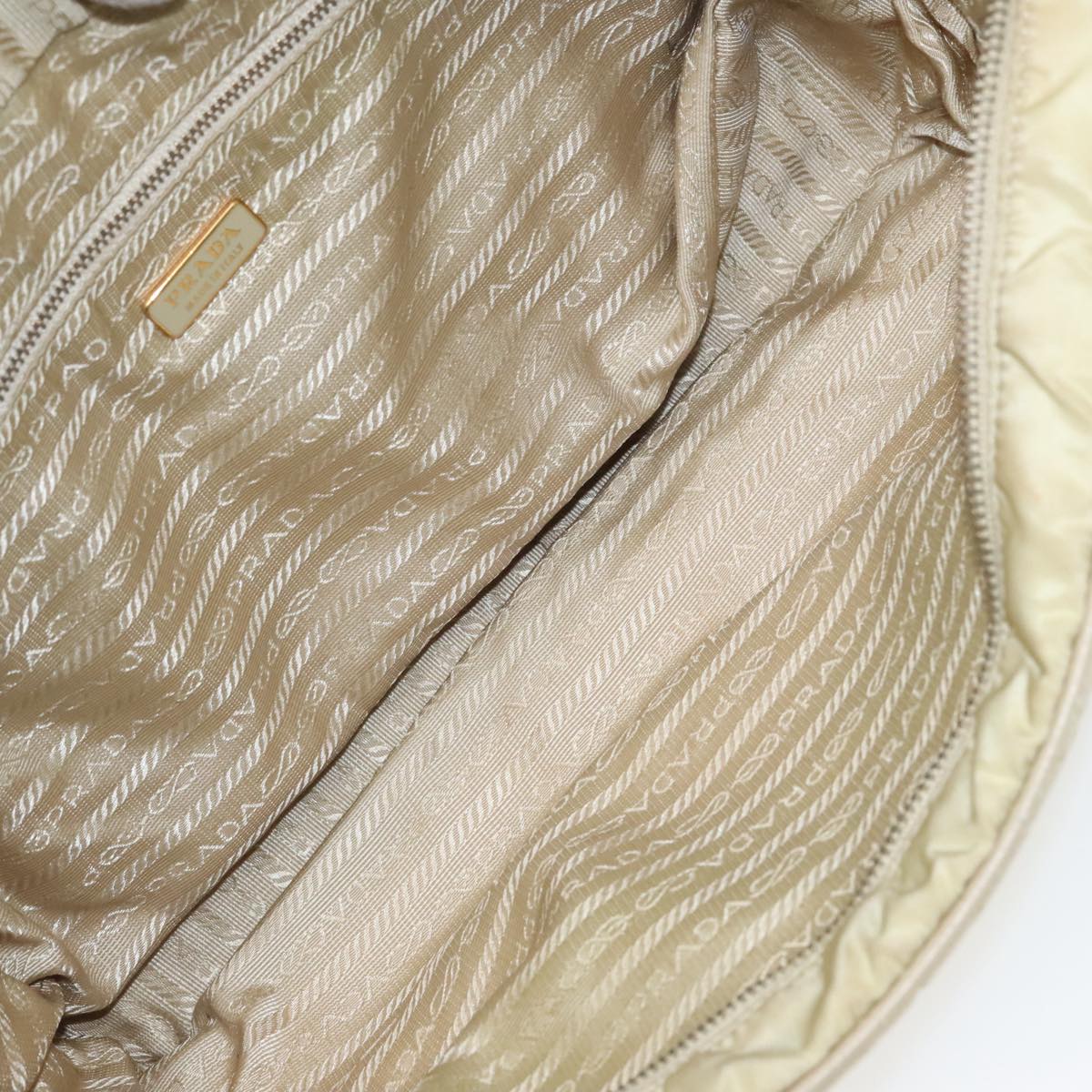 PRADA Hand Bag Nylon Beige Gold Auth 95369