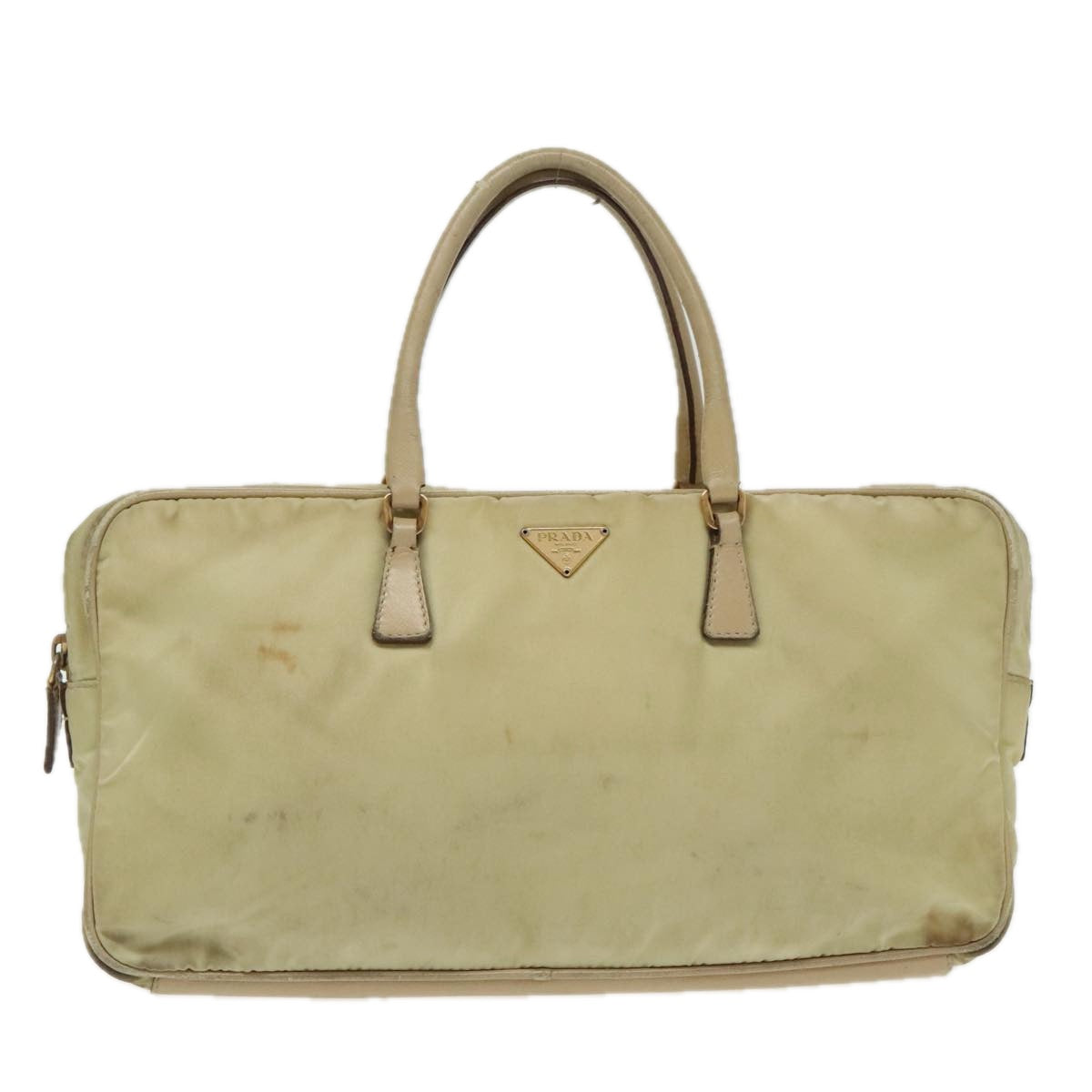 PRADA Hand Bag Nylon Beige Gold Auth 95369