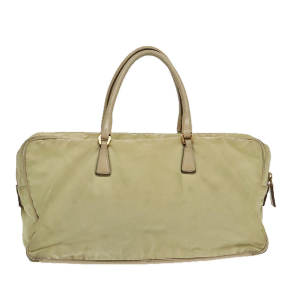 PRADA Hand Bag Nylon Beige Gold Auth 95369