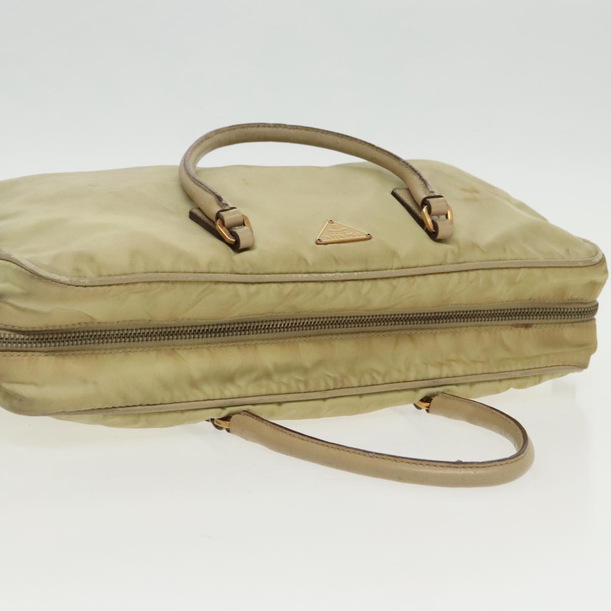 PRADA Hand Bag Nylon Beige Gold Auth 95369