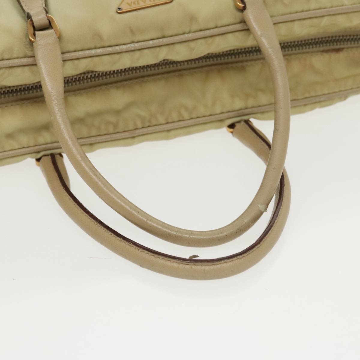 PRADA Hand Bag Nylon Beige Gold Auth 95369