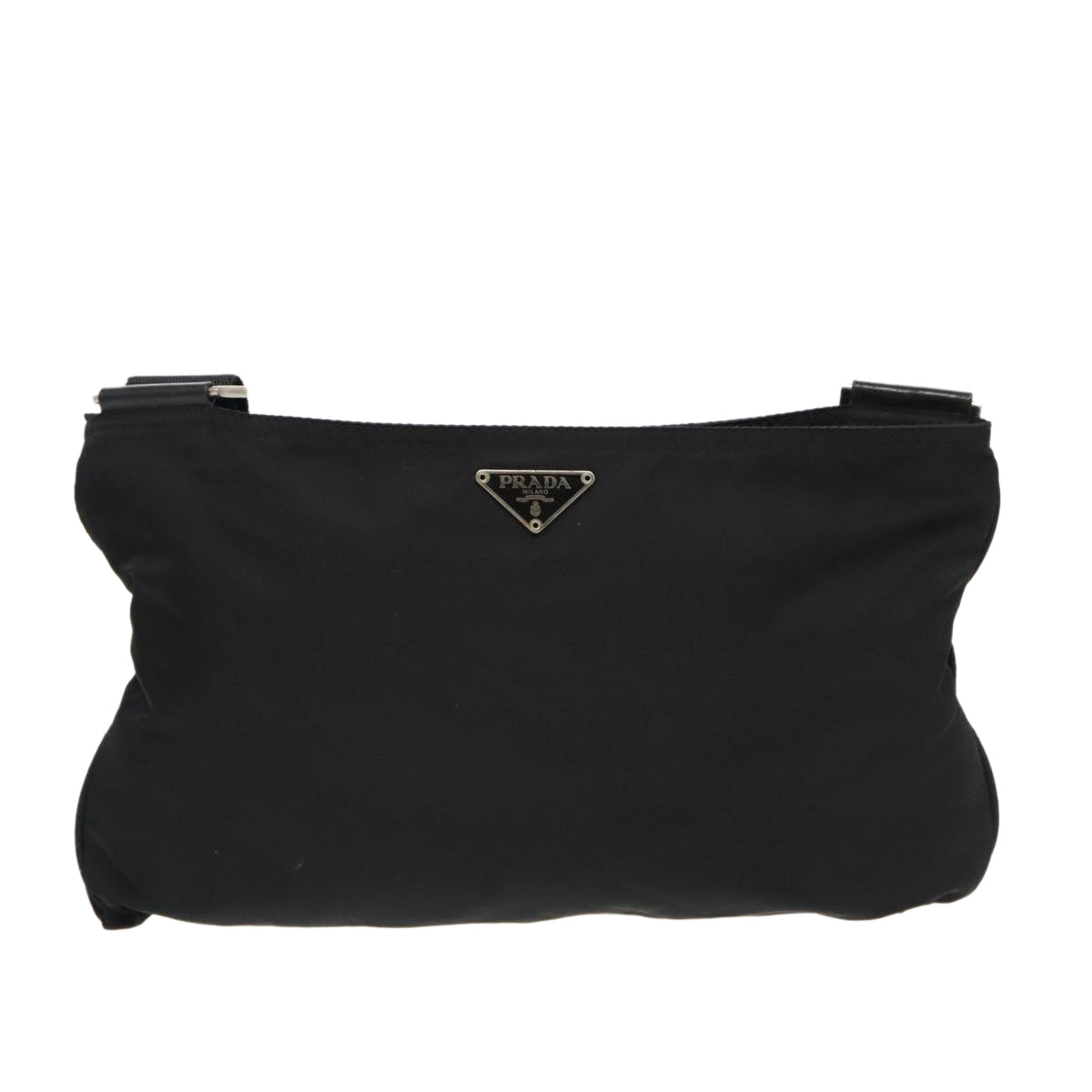 PRADA Shoulder Bag Nylon Black Silver Auth 95371