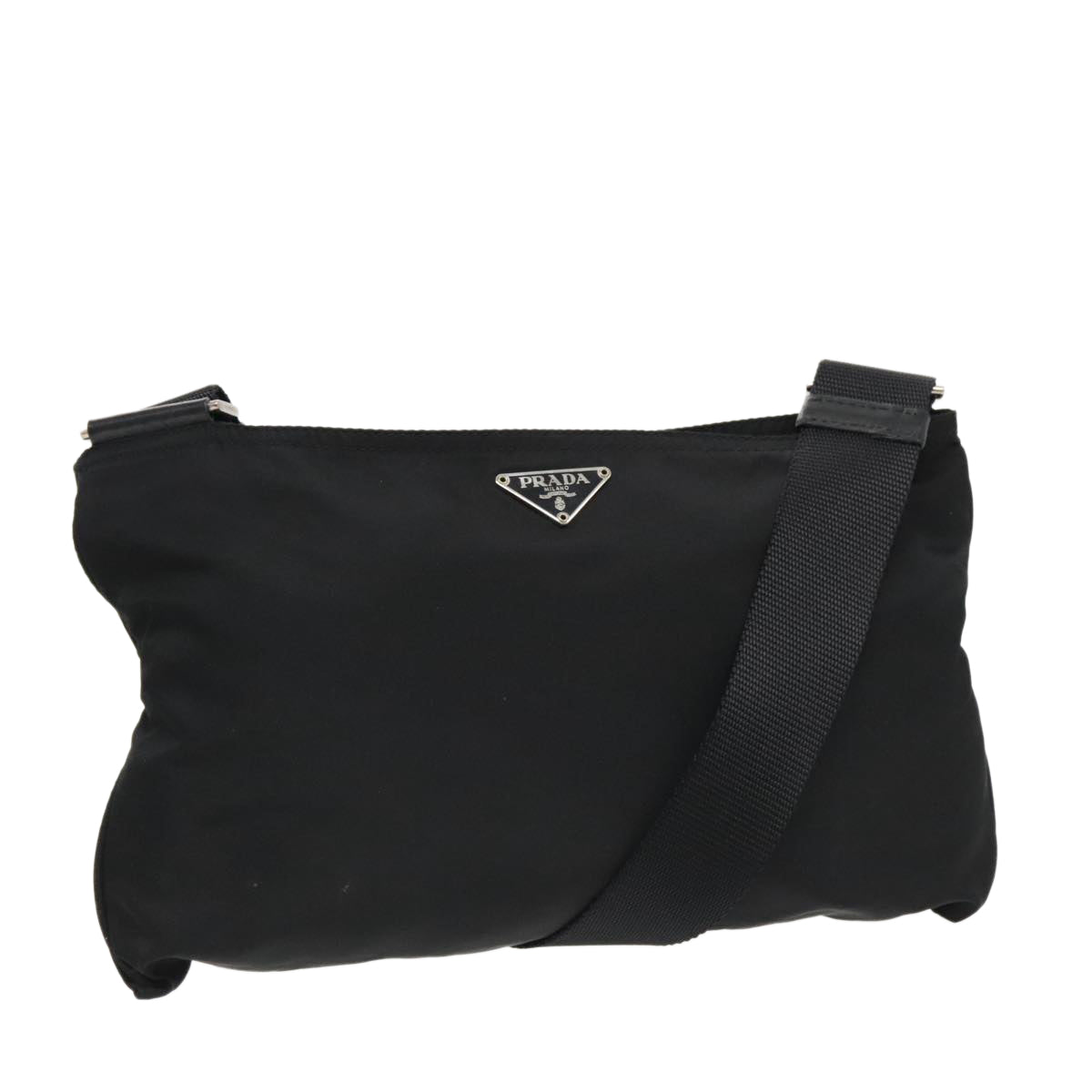 PRADA Shoulder Bag Nylon Black Silver Auth 95371