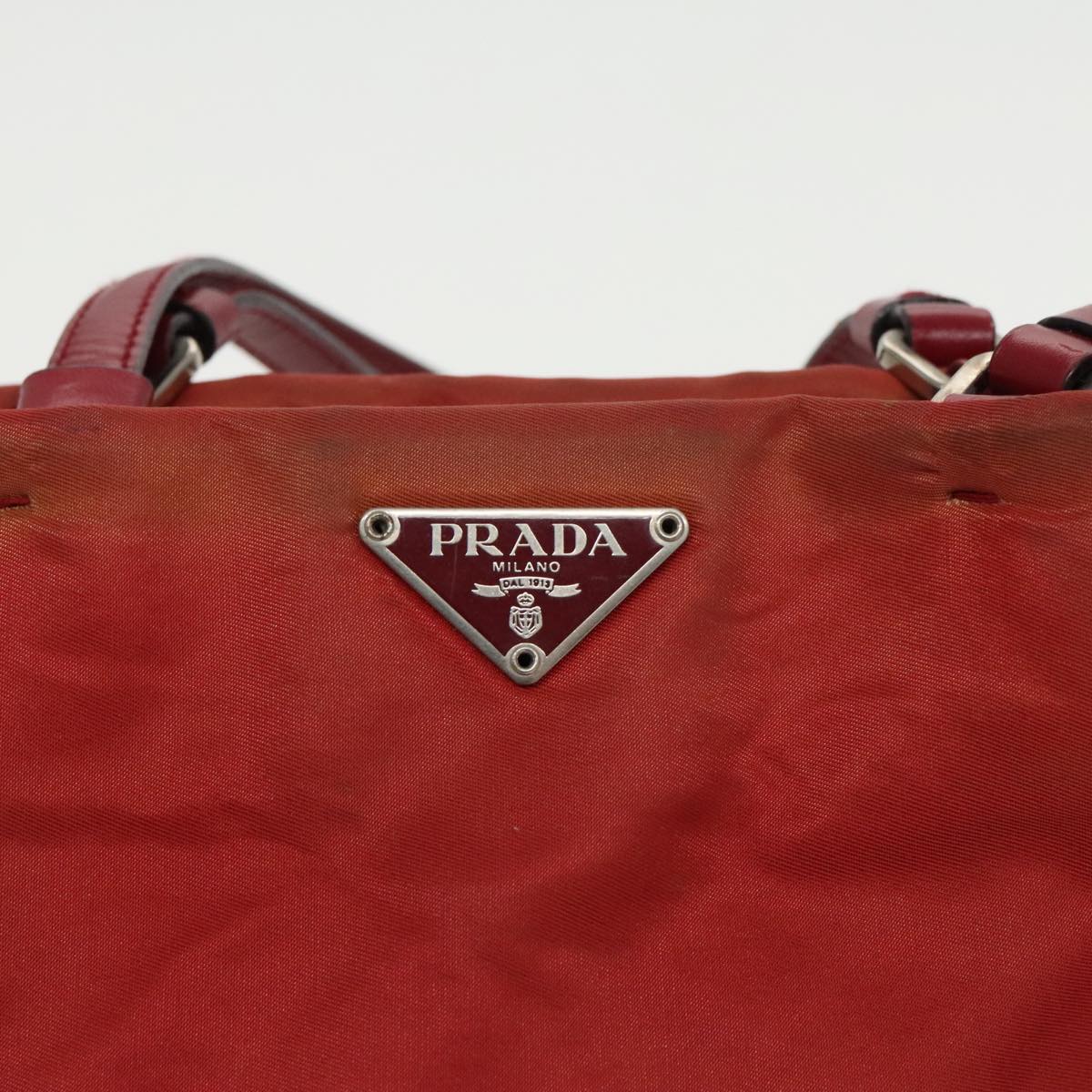 PRADA Hand Bag Nylon Red Silver Auth 95372