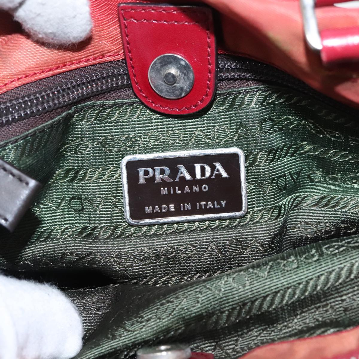 PRADA Hand Bag Nylon Red Silver Auth 95372