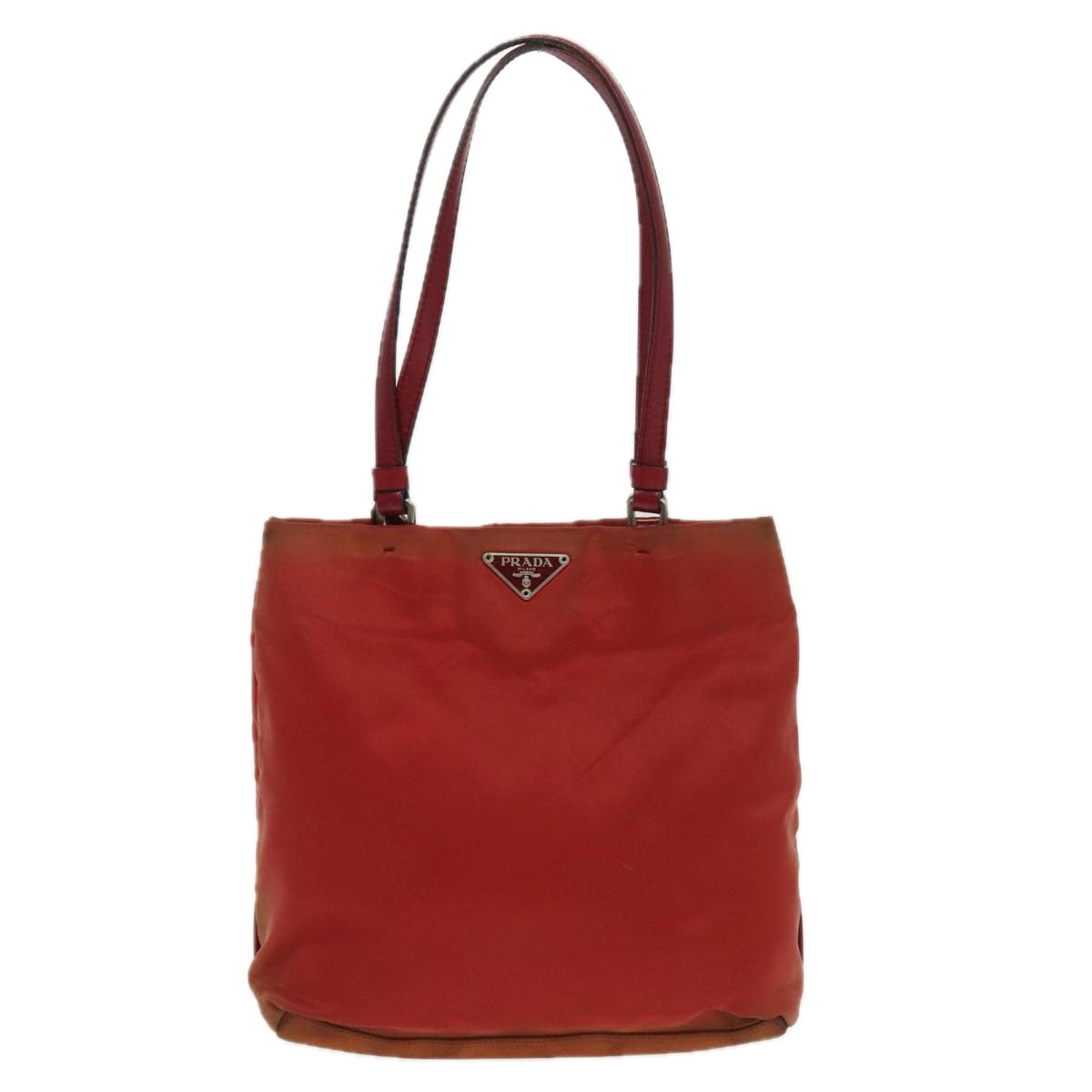 PRADA Hand Bag Nylon Red Silver Auth 95372