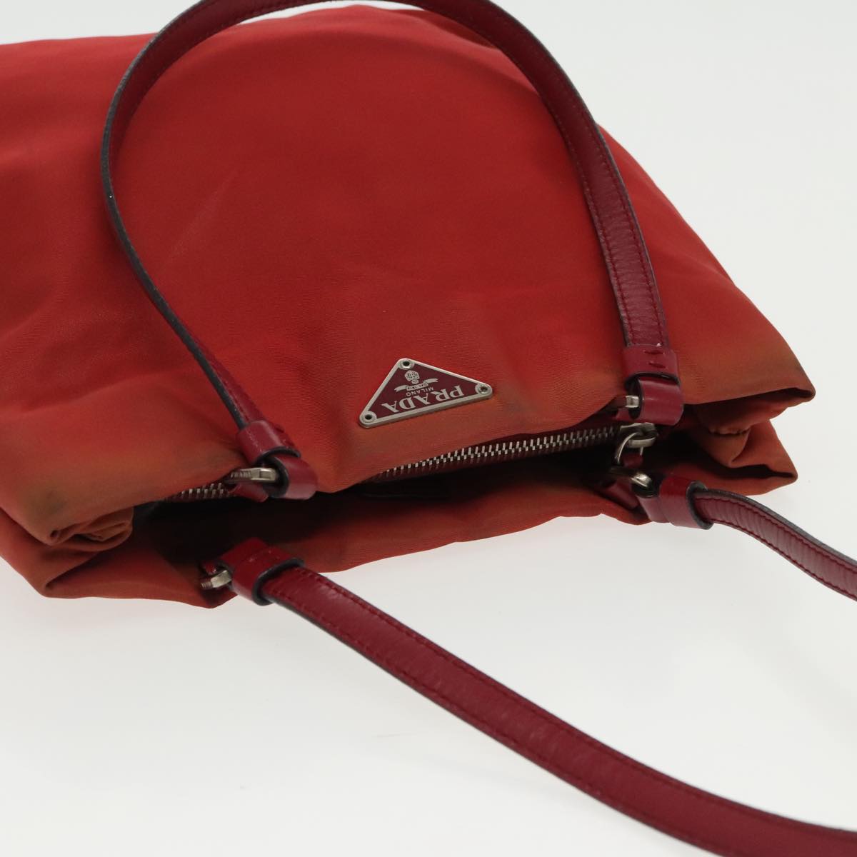 PRADA Hand Bag Nylon Red Silver Auth 95372