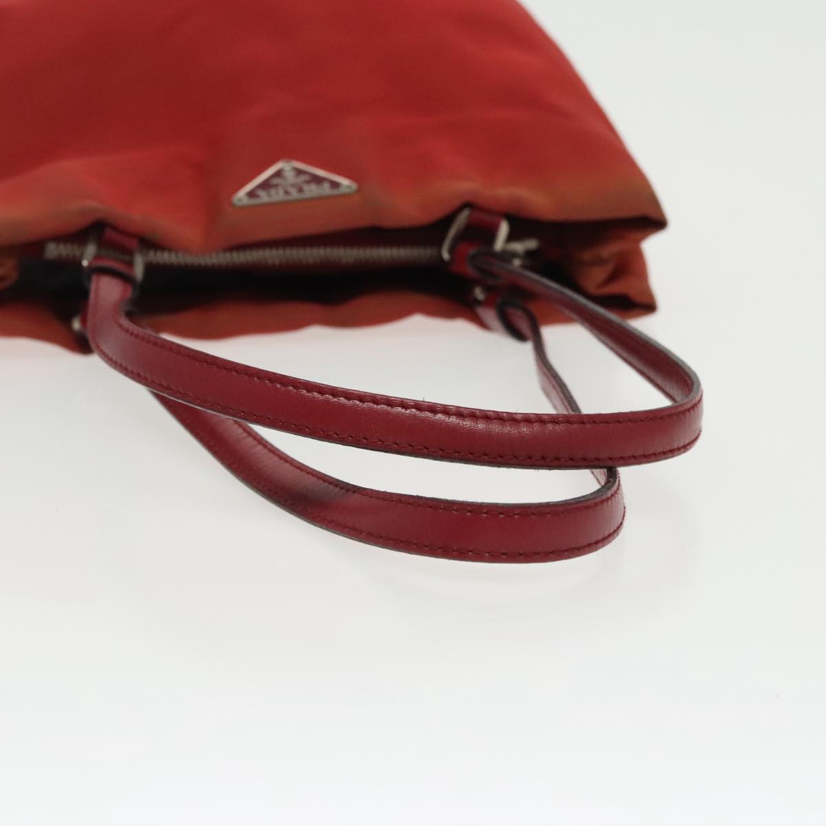 PRADA Hand Bag Nylon Red Silver Auth 95372