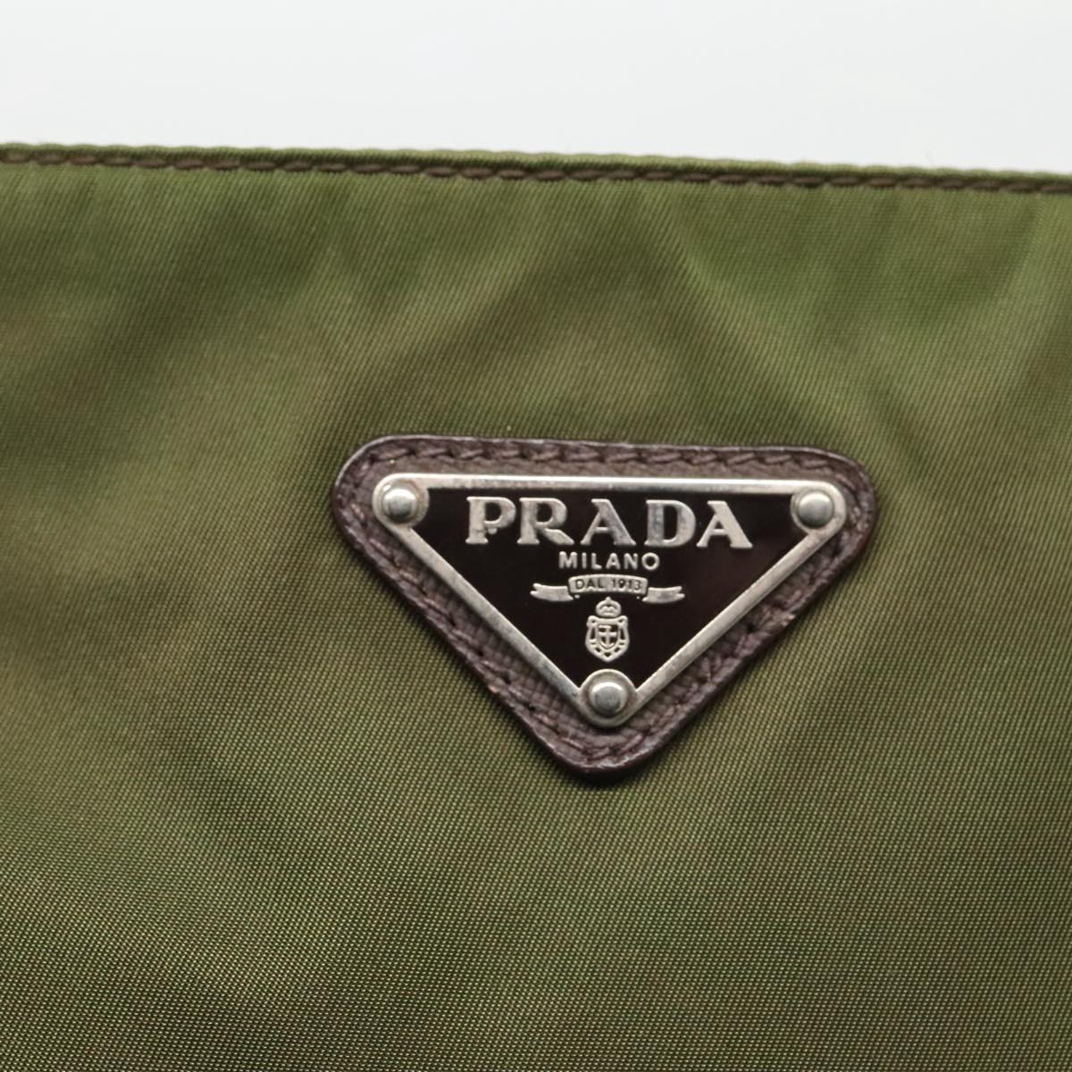 PRADA Shoulder Bag Nylon Khaki Brown Silver Auth 95373