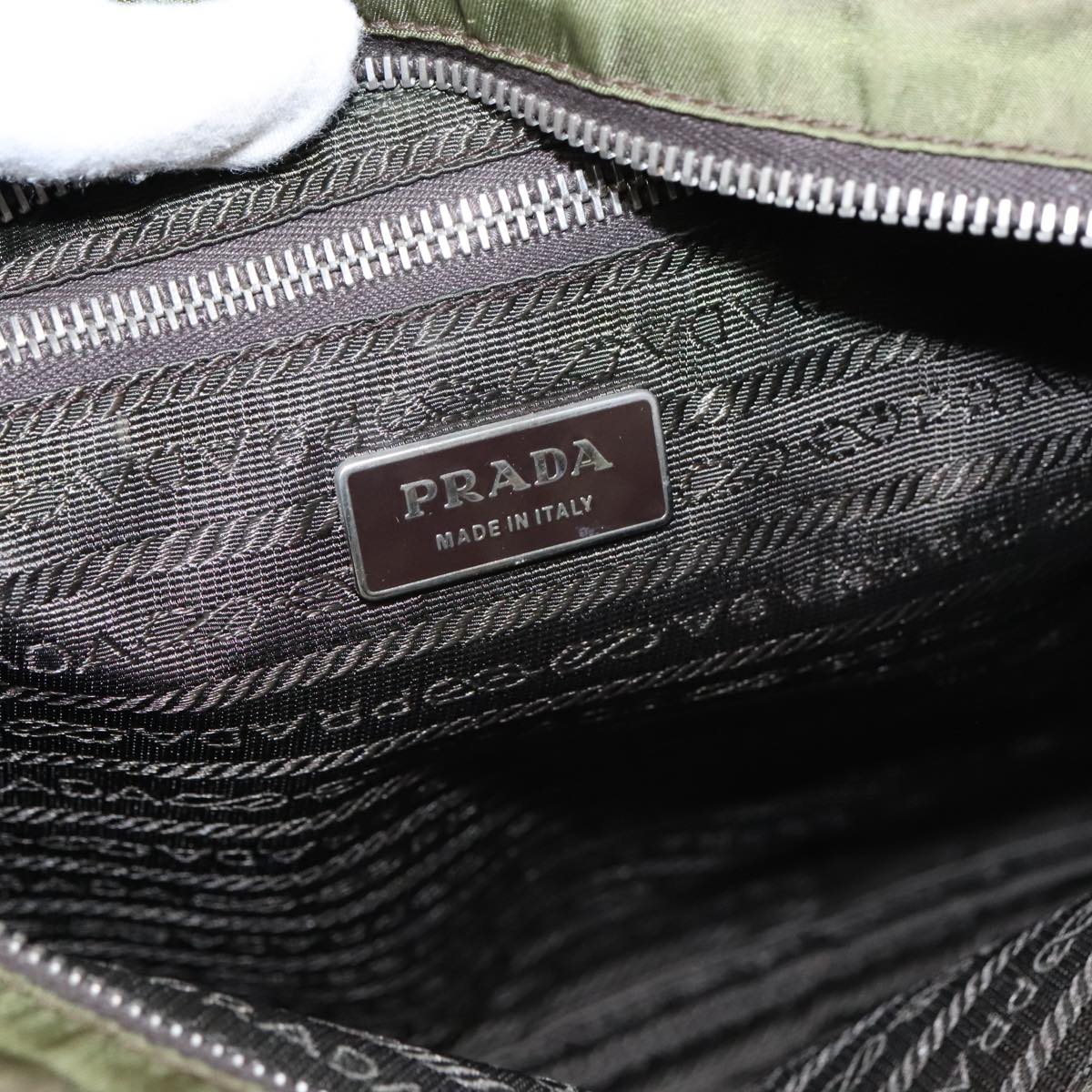 PRADA Shoulder Bag Nylon Khaki Brown Silver Auth 95373