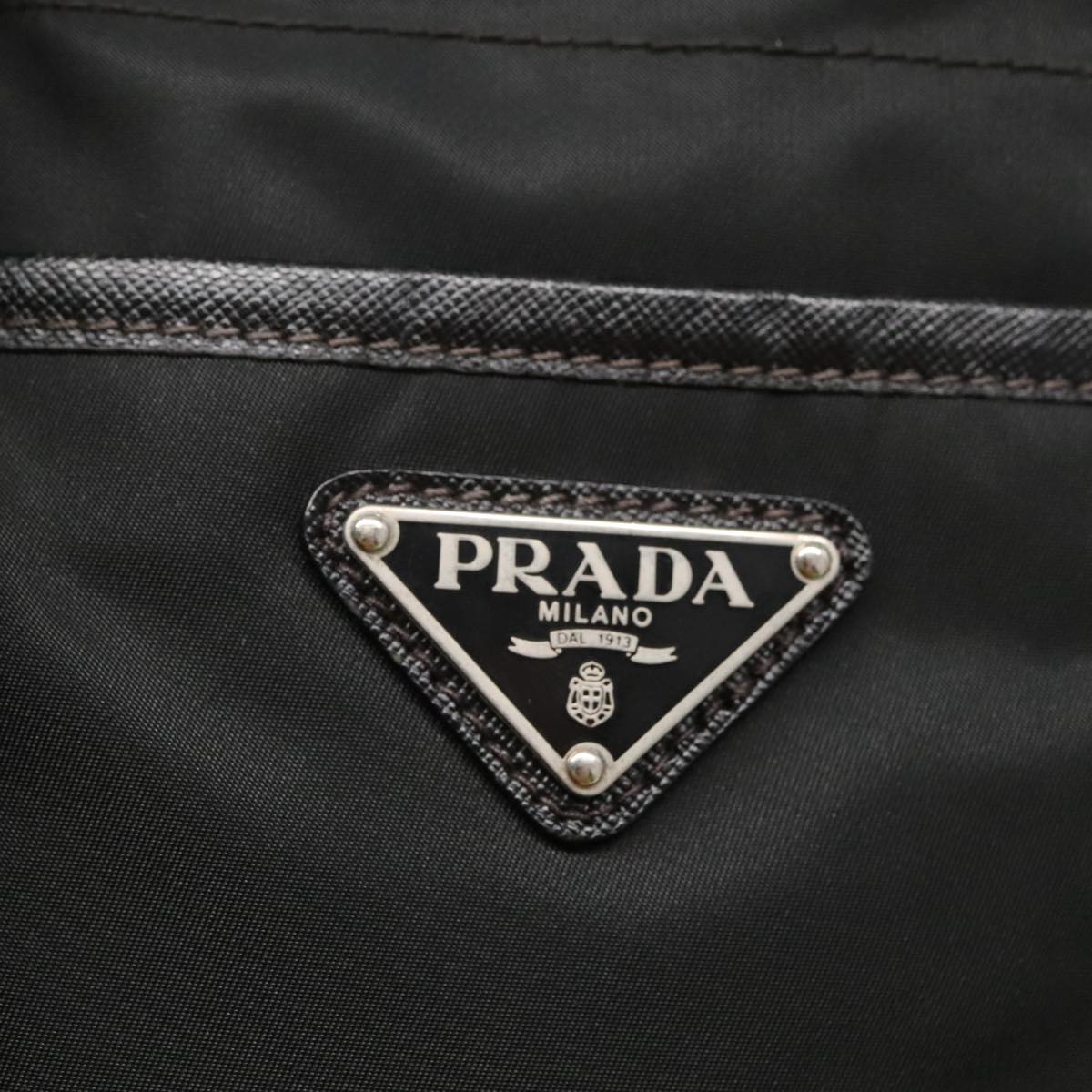 PRADA Tote Bag Nylon Black Silver Auth 95374