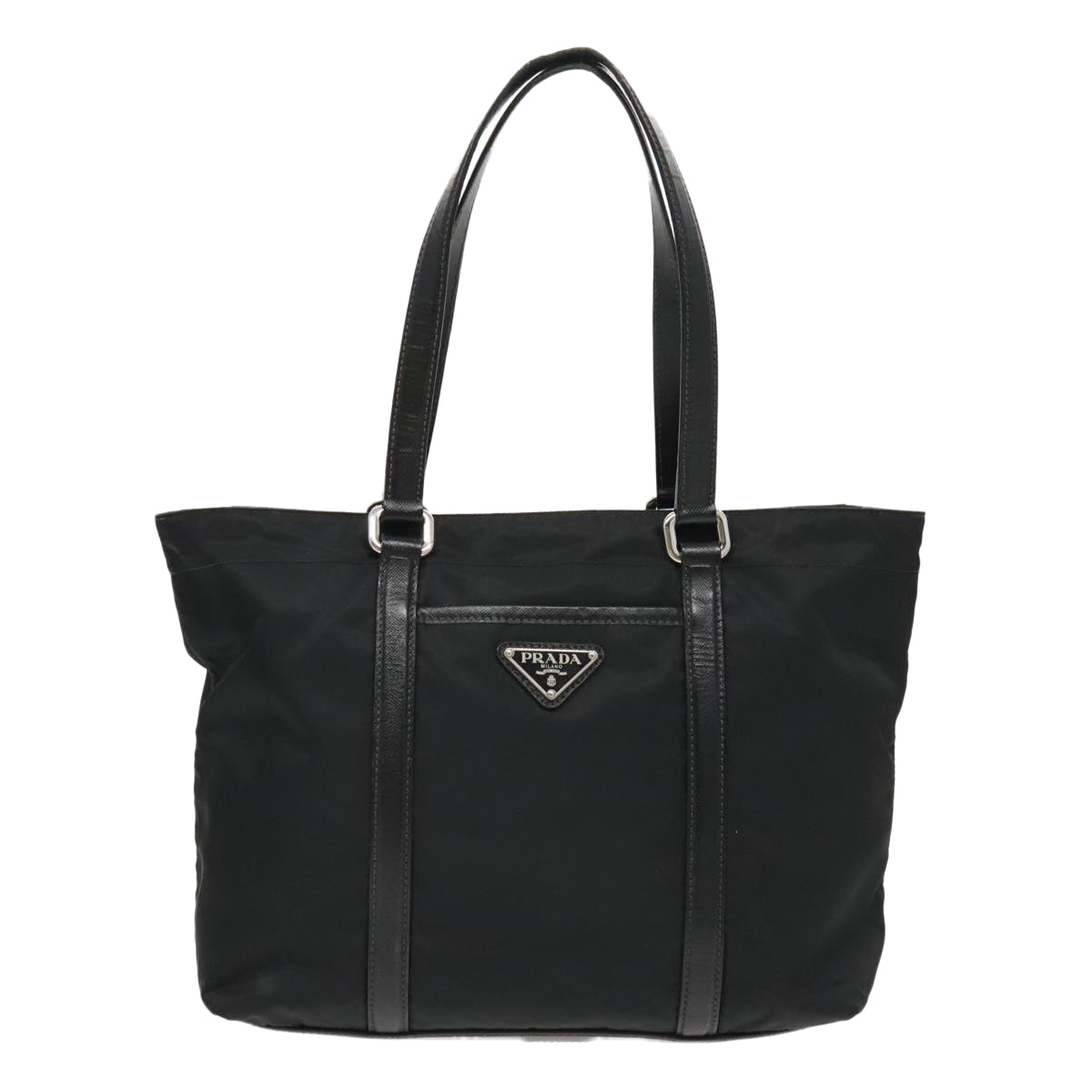 PRADA Tote Bag Nylon Black Silver Auth 95374 - 0