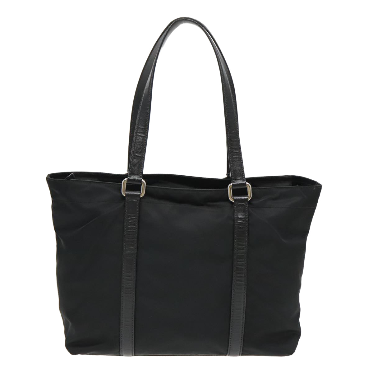 PRADA Tote Bag Nylon Black Silver Auth 95374