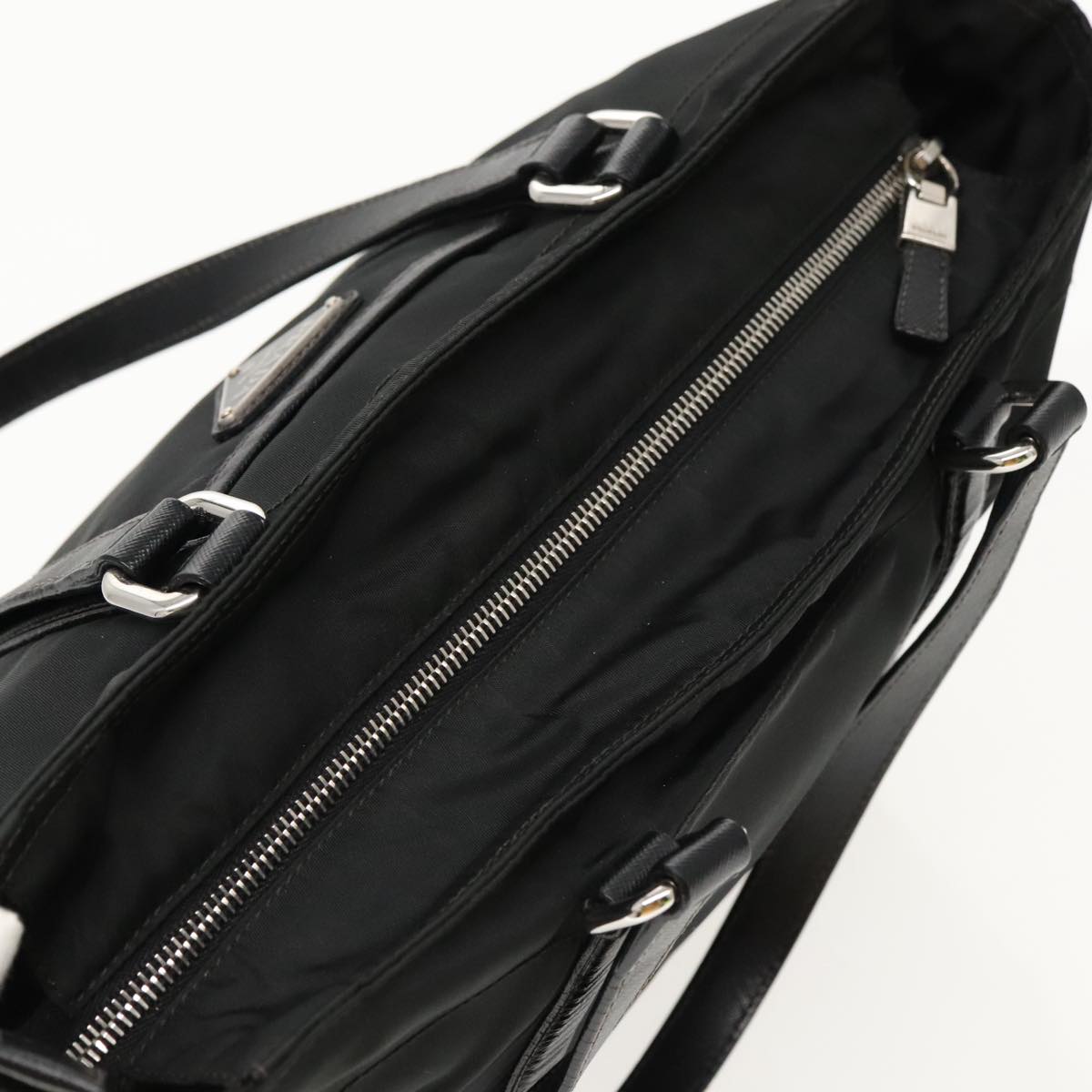 PRADA Tote Bag Nylon Black Silver Auth 95374