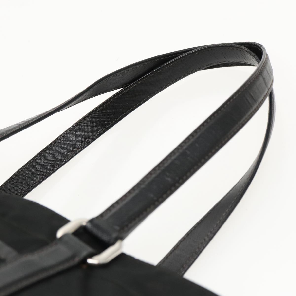 PRADA Tote Bag Nylon Black Silver Auth 95374