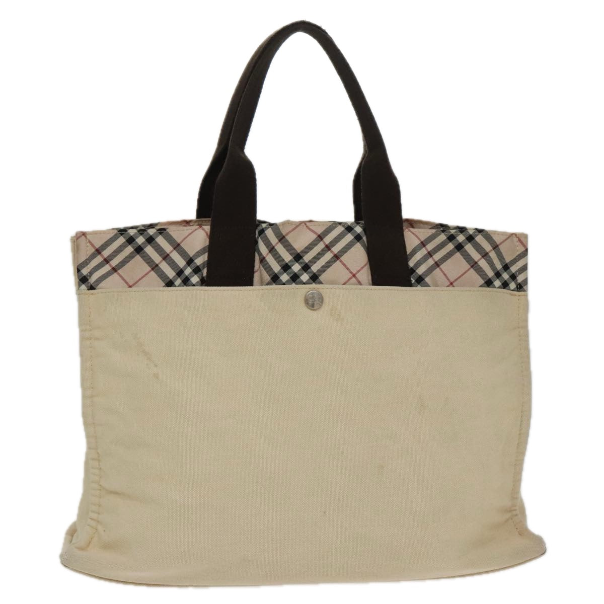 BURBERRY Nova Check Blue Label Tote Bag Canvas Nylon Beige Silver Auth 95376 - 0