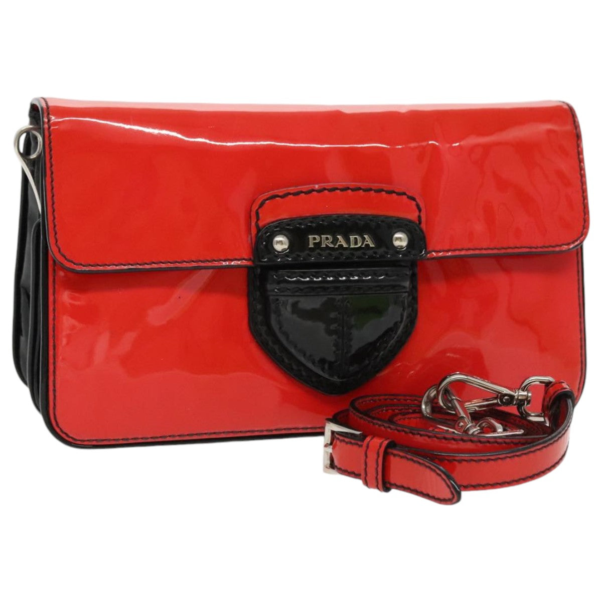 PRADA Shoulder Bag Enamel 2way Red Black Auth 95389