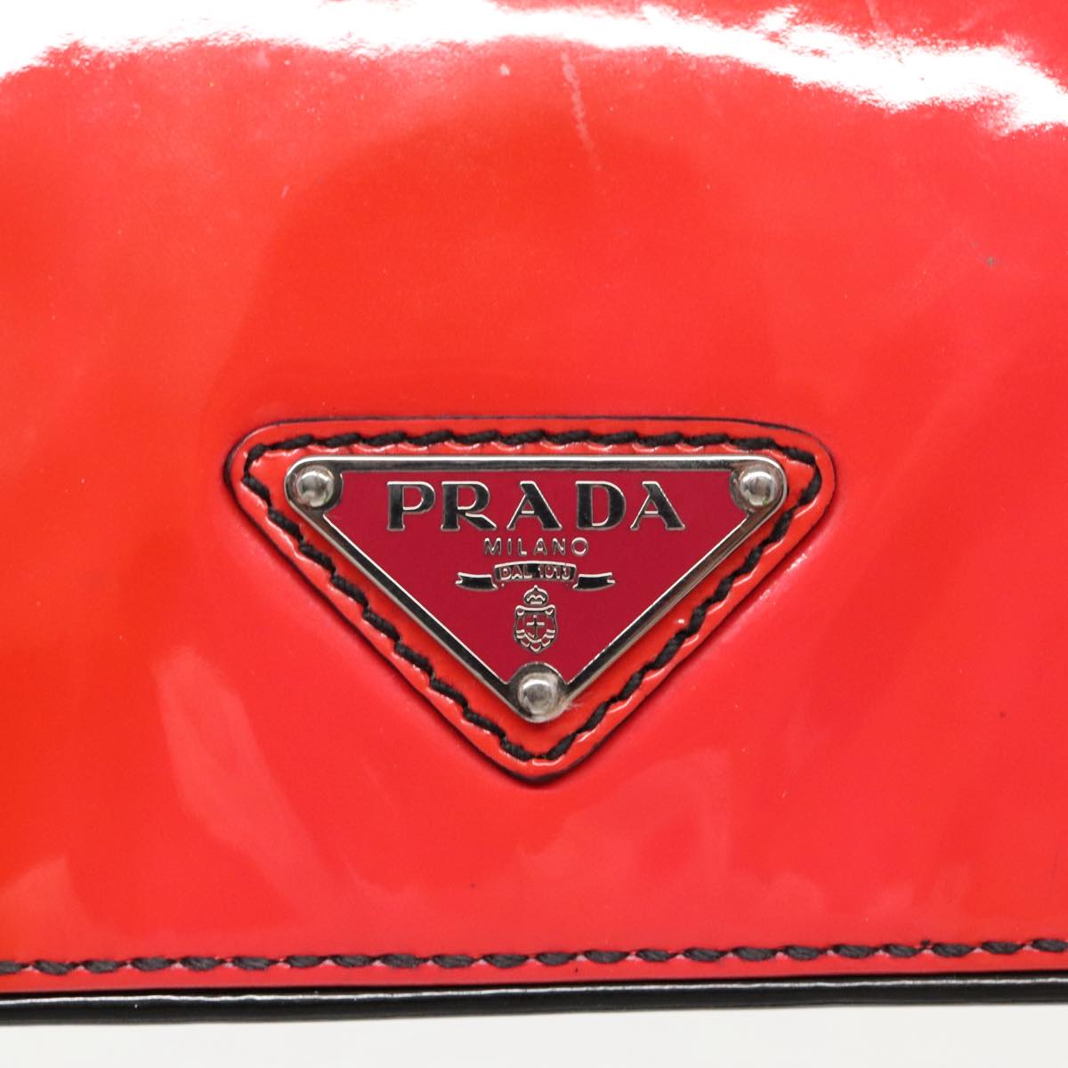 PRADA Shoulder Bag Enamel 2way Red Black Auth 95389