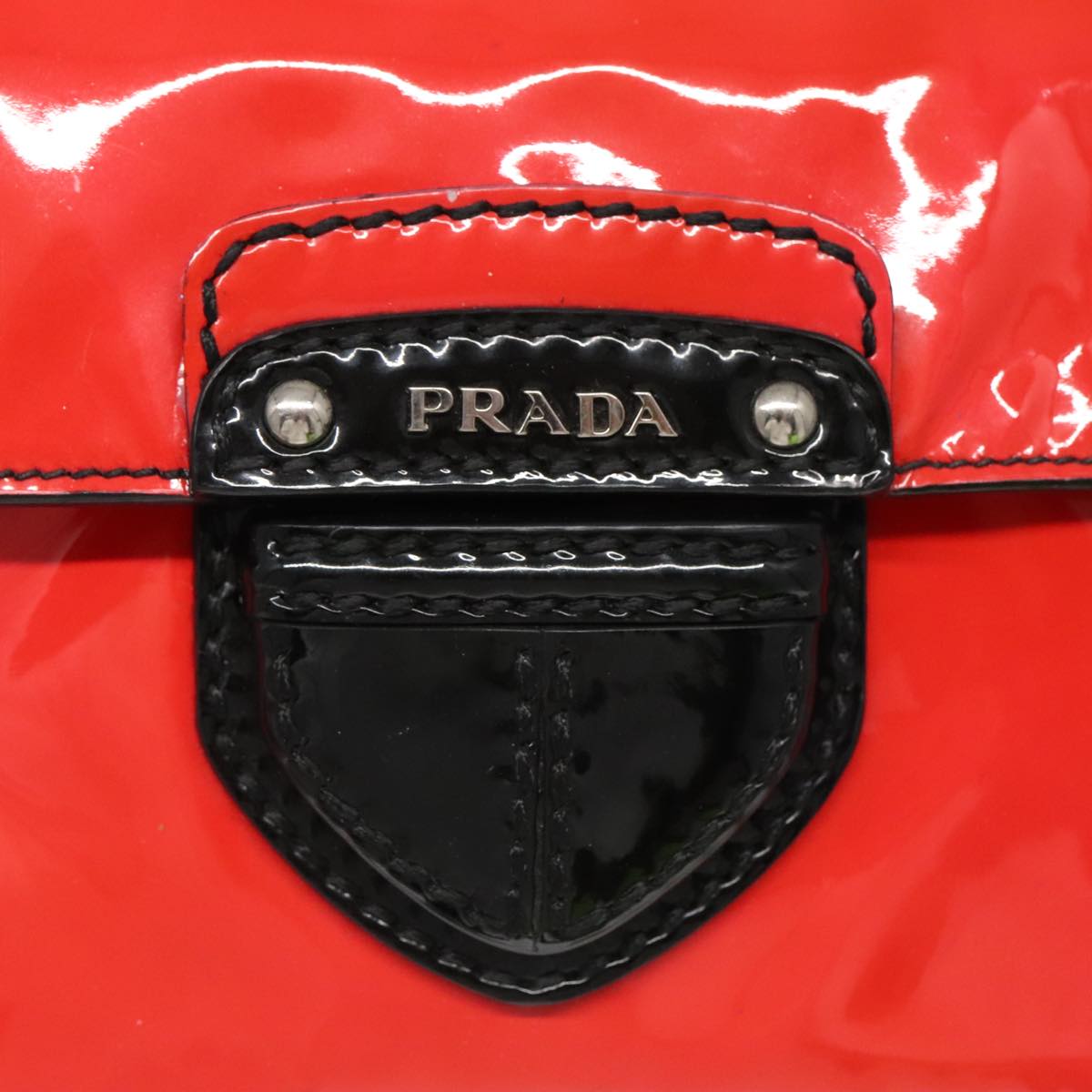 PRADA Shoulder Bag Enamel 2way Red Black Auth 95389