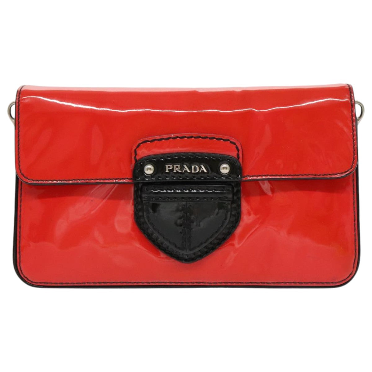 PRADA Shoulder Bag Enamel 2way Red Black Auth 95389